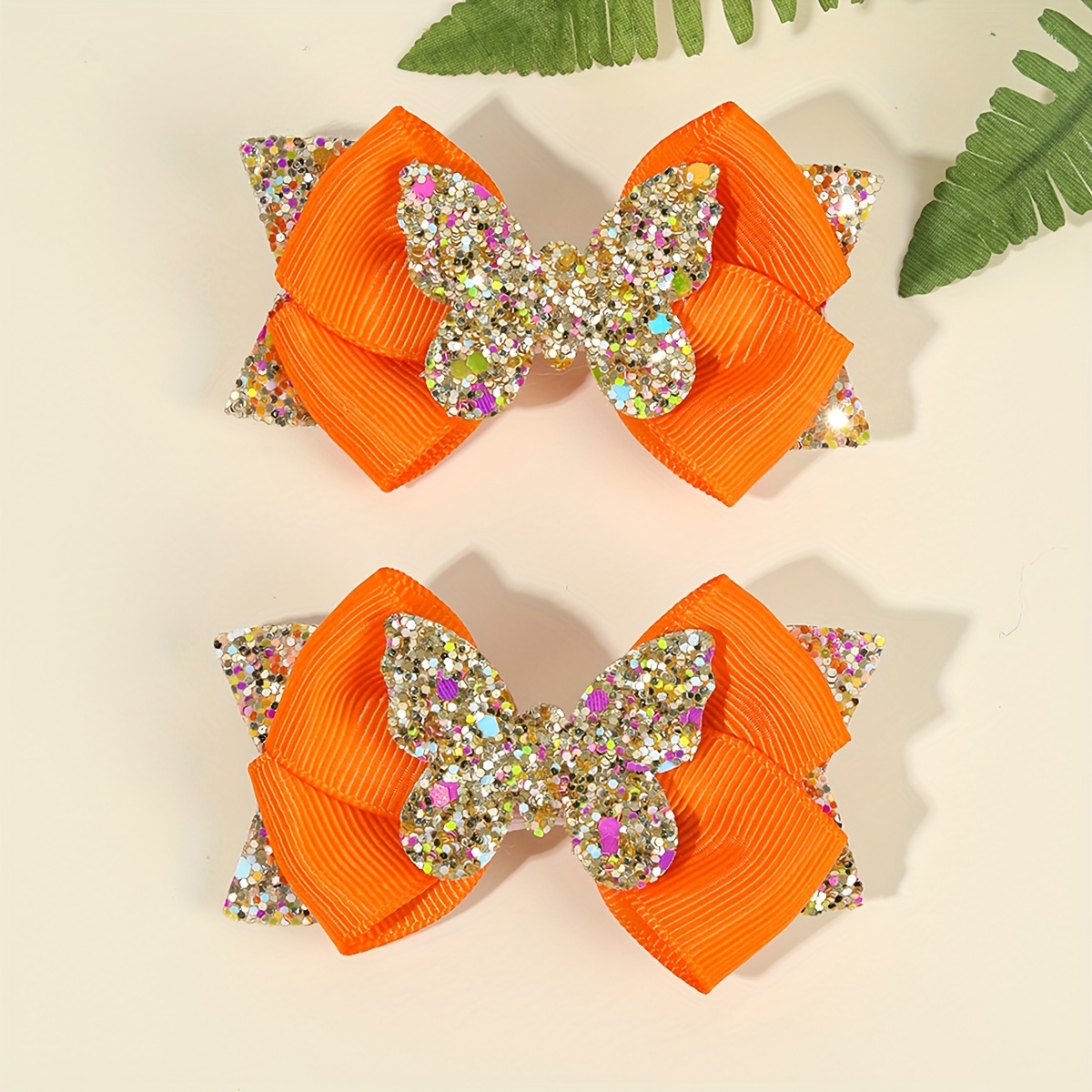 Image of 2pcs Sparkly Bow Hair Clips For Grosgrain Ribbon Polyester Bowknot Hair Clips Perfect For Weddings & Special Occasions Versatile Hair Additions For Gifts