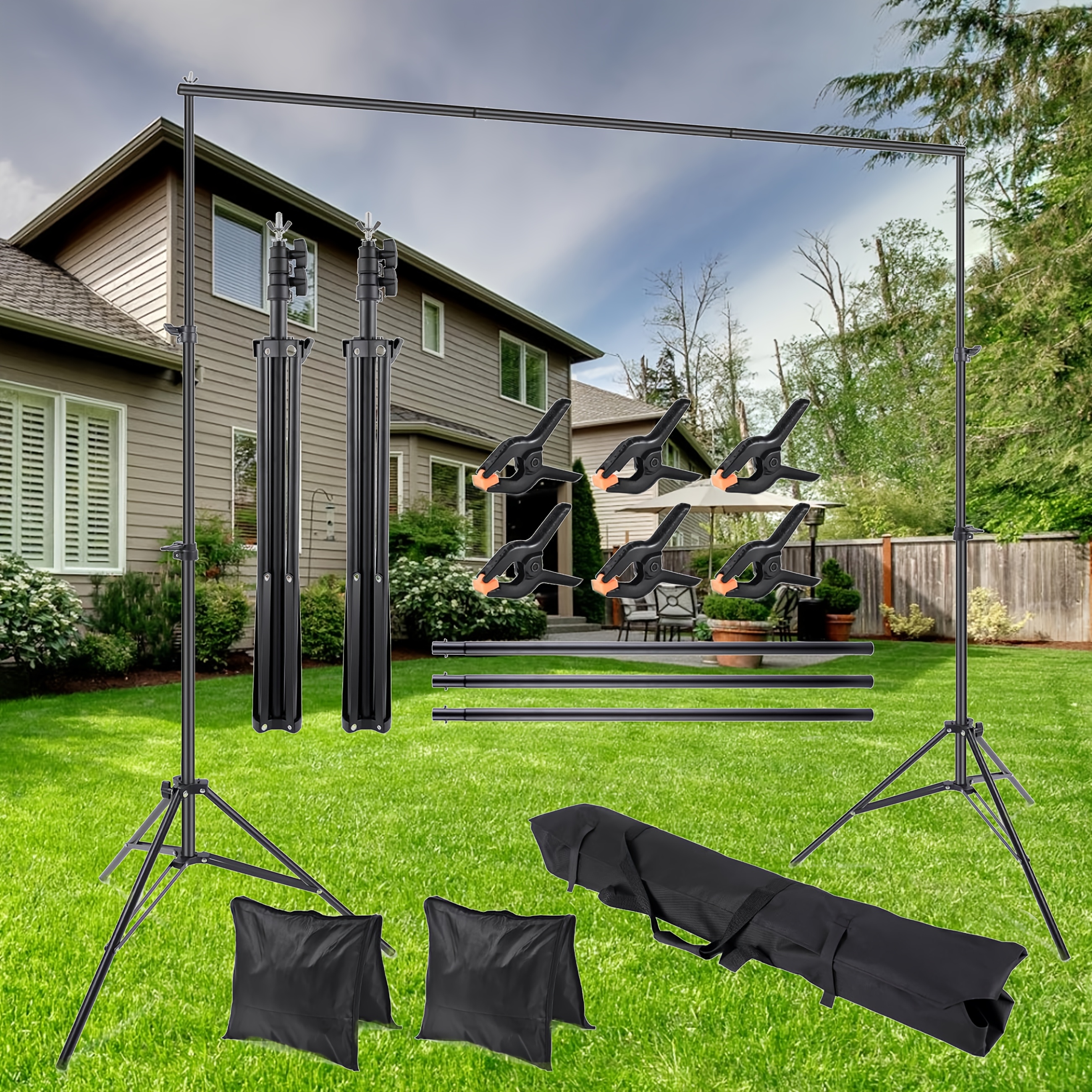 Image of Portable Folding Background Stand Set | With Clip/sandbag/storage Bag | Adjustable Height | Short Video Shooting