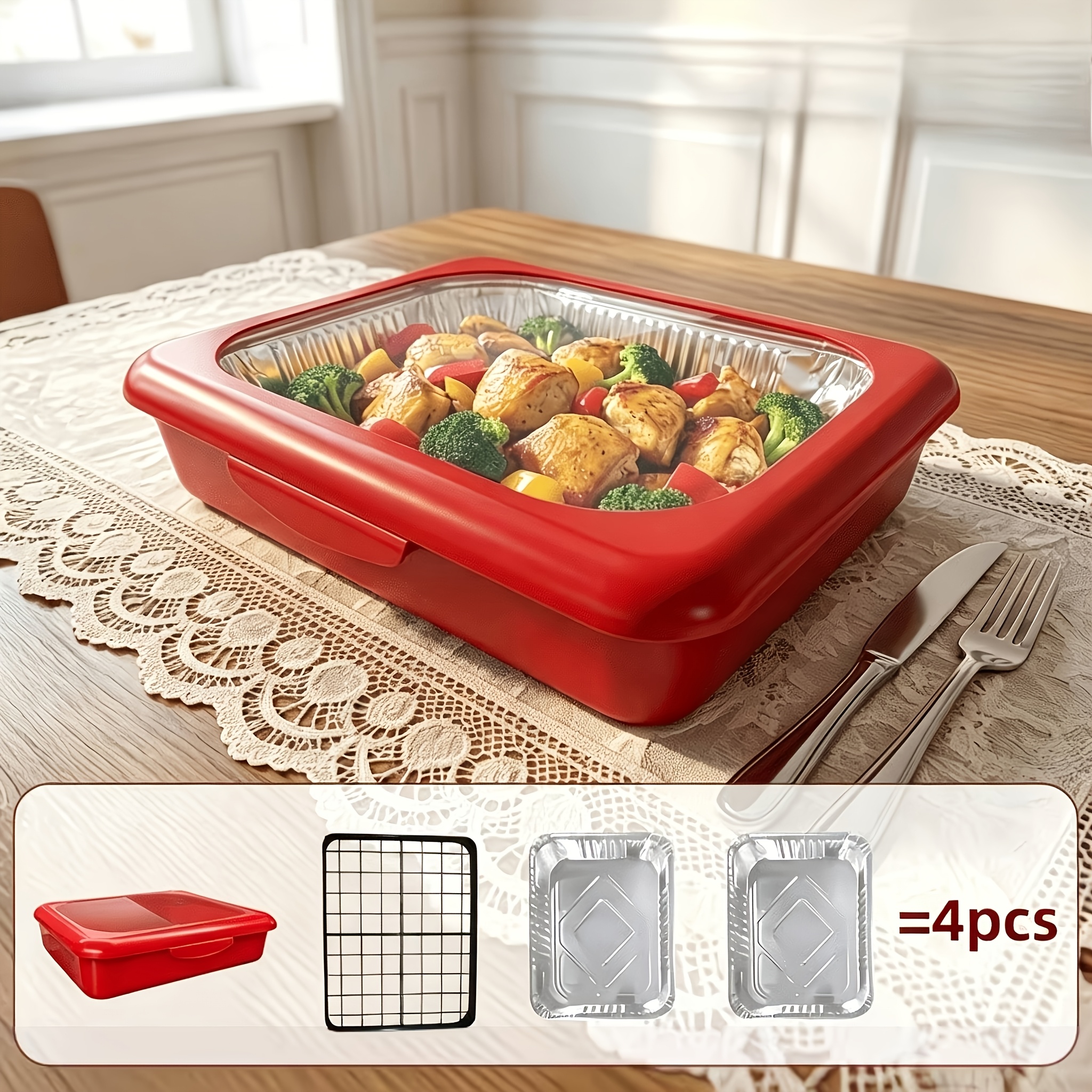 TEMU Set Of 3 Elegant Pans 2in 1 Reusable Plastic Food Storage Boxes With 2 Complimentary Foil Trays For Outdoor , Celebrations, Christmas, And