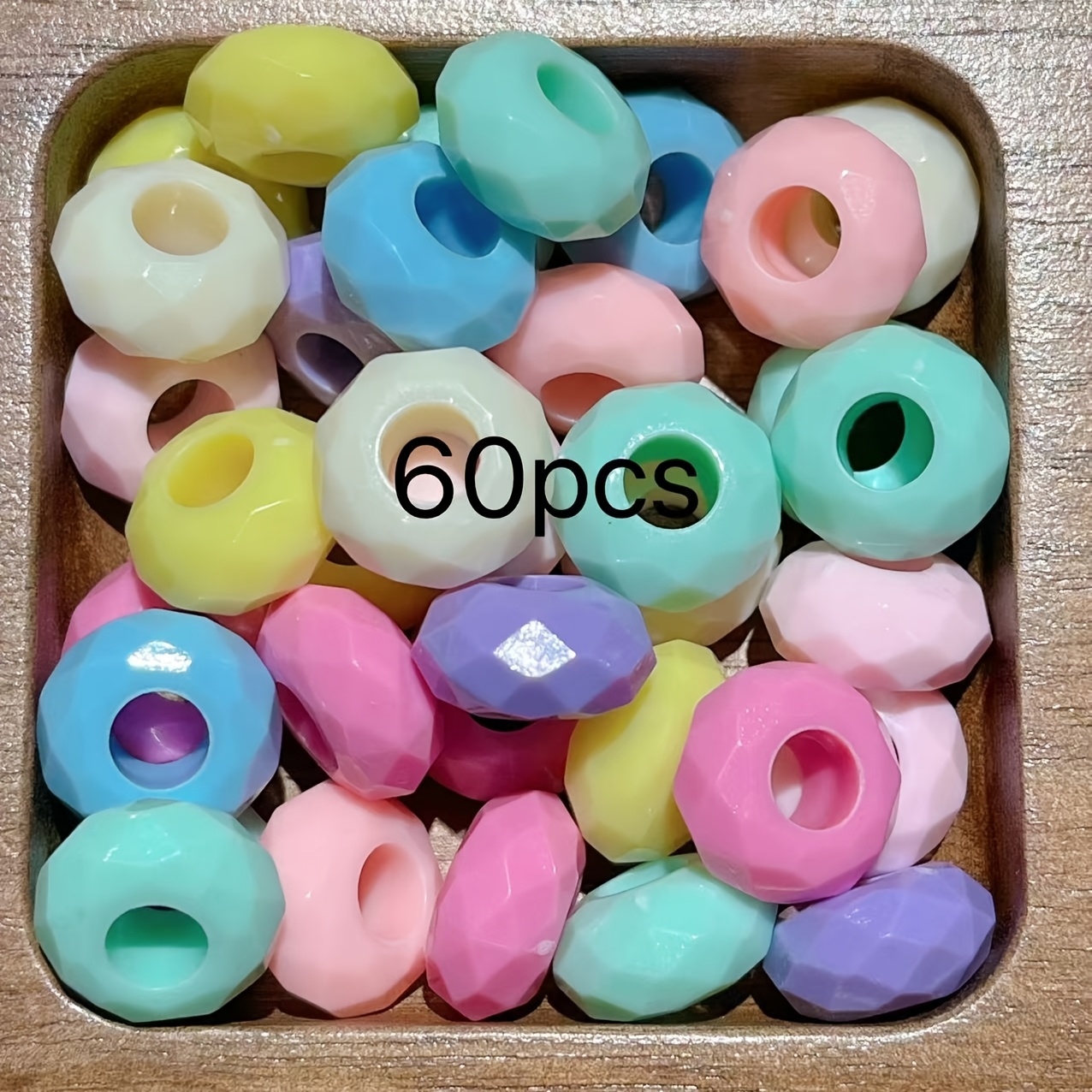 TEMU 60pcs Acrylic 15mm Large Hole Flat Round Beads, Wheel Beads, Random Mixed Colors, For Beading, Hair Rope, Pendant Additions Beads