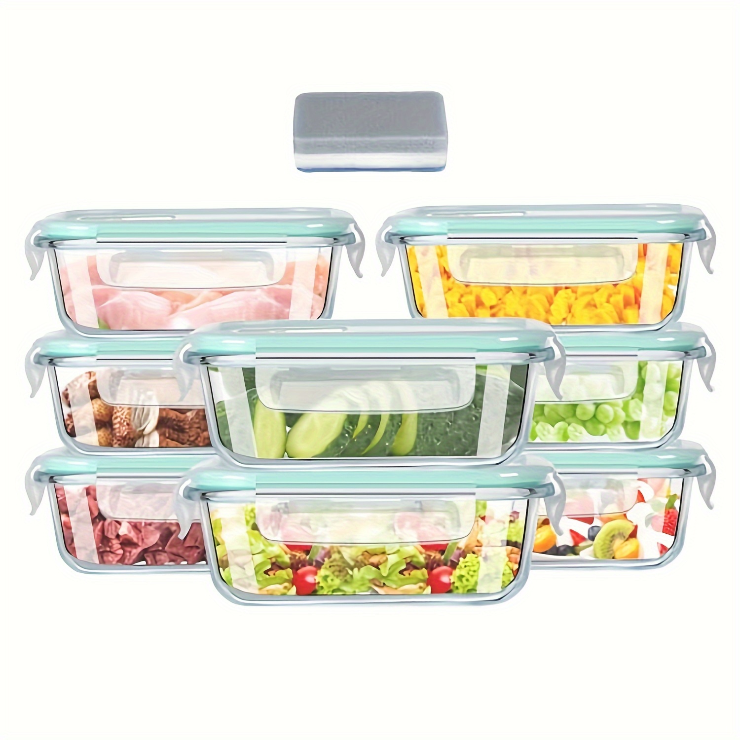 

Glass Food Storage Container Set, Set Of 4/ 8, 1040 Ml Each, Transparent Containers With Airtight Lids Containers, Bpa Free, Meal Prep Containers, Reusable Glass Container, 1 Cleaning Sponges