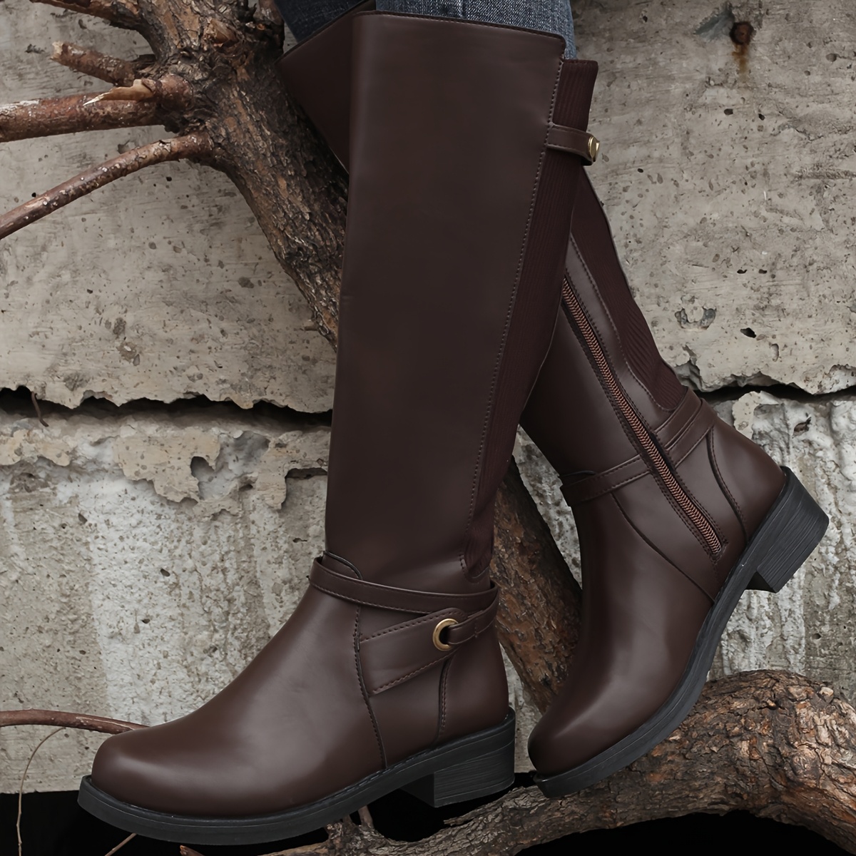 womens knee boots side zipper Temu Oman