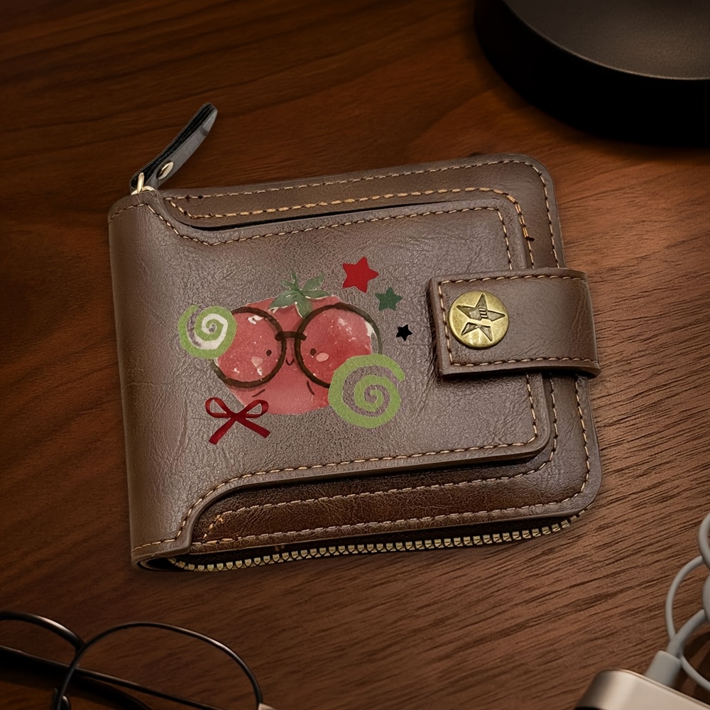 TEMU Fashionable Retro Wallet, Cute Tomato Cartoon 0 Wallet, Large-capacity Zipper-closed Foldable Style Wallet, Combining Fashion And Convenience,