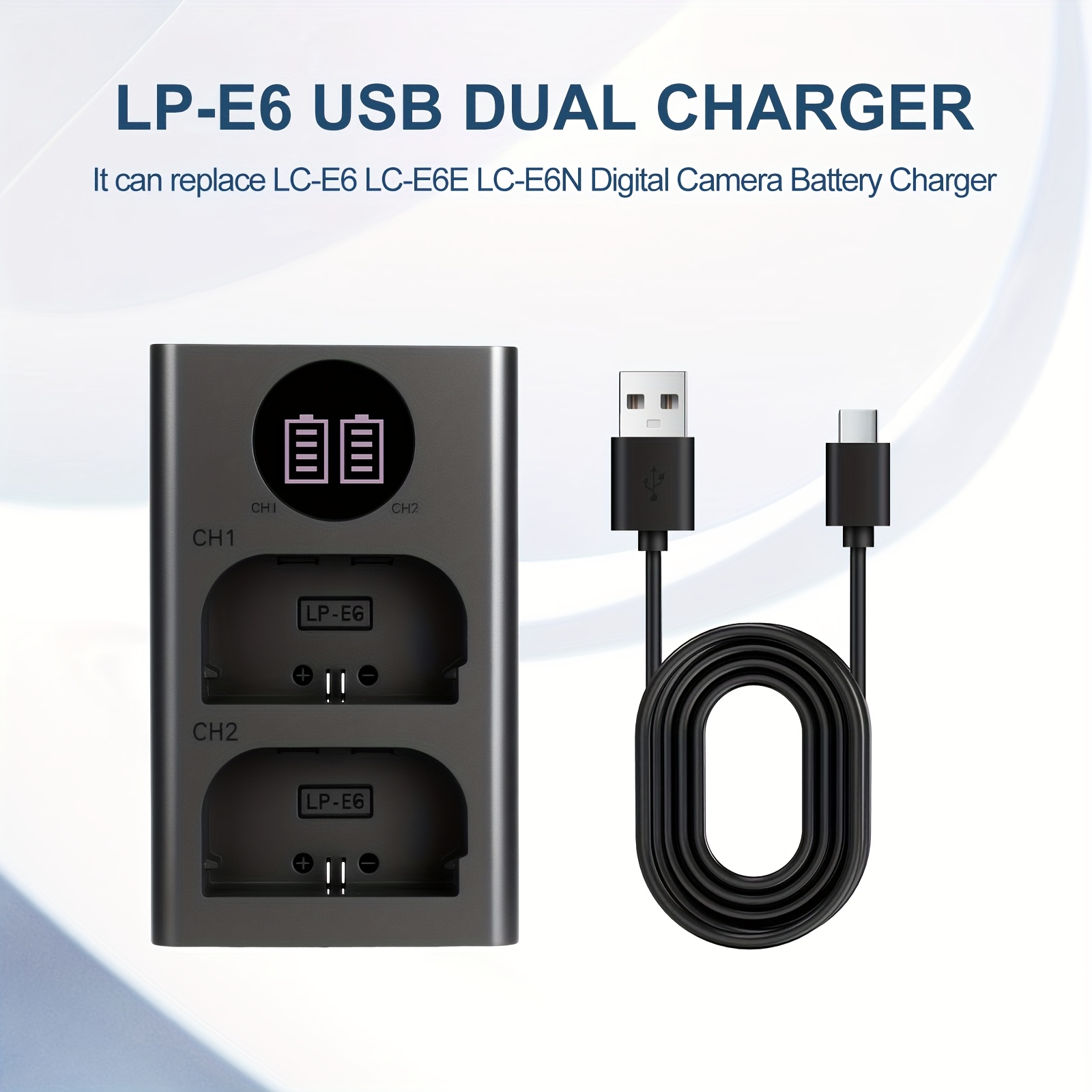 E-shop LP-E6NH LP-E6 USB-Dual-Ladegerät für Canon EOS R7, R6, R5, 5DS, 6D, 90D, 80D, 70D, 60D, 60DA, , 5D , 5D , 6D , 7D