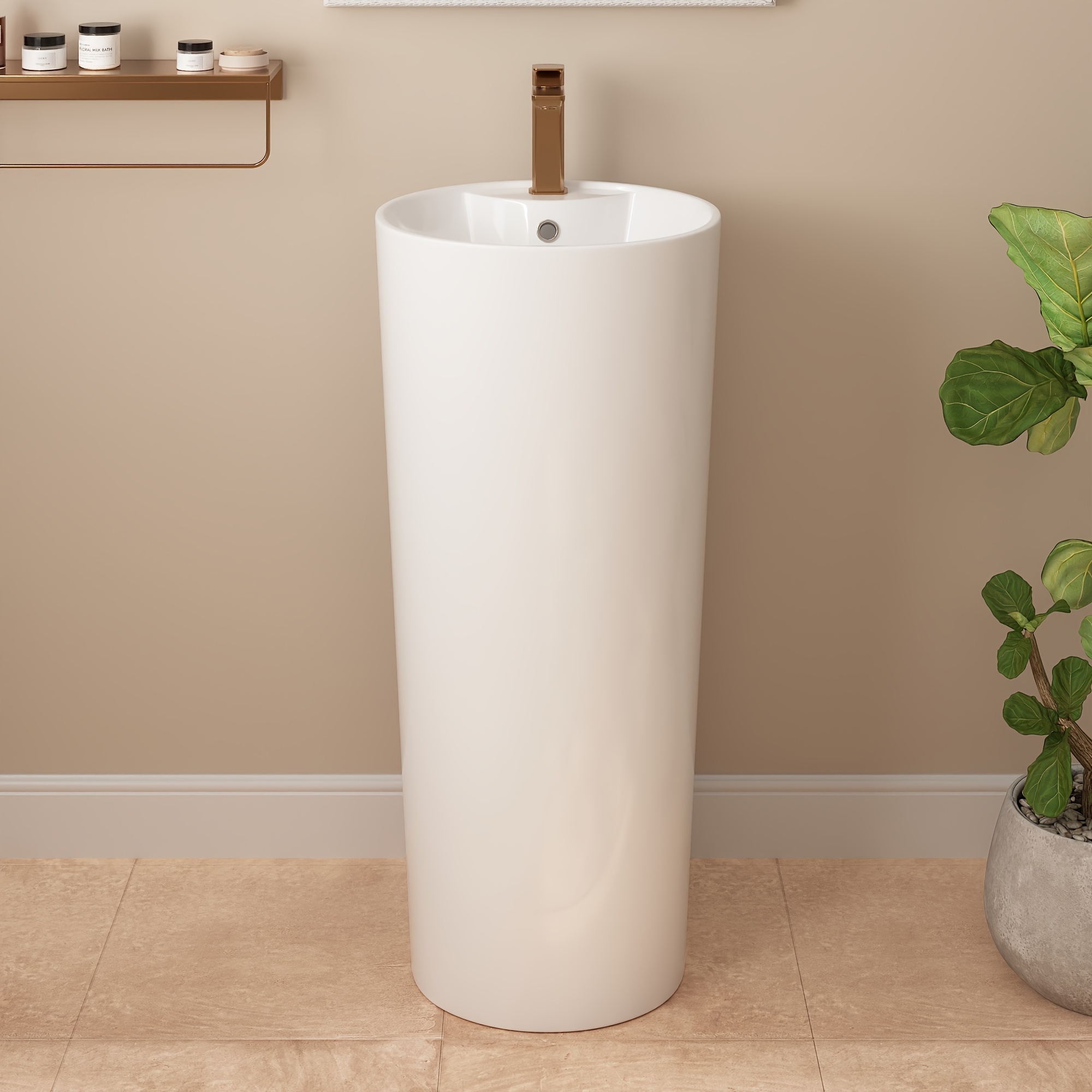 

Deervalley Dv-1p527 Pedestal Sink - White 15" X 15"bathroom Sink With Overflow And Pre-drilled Hole