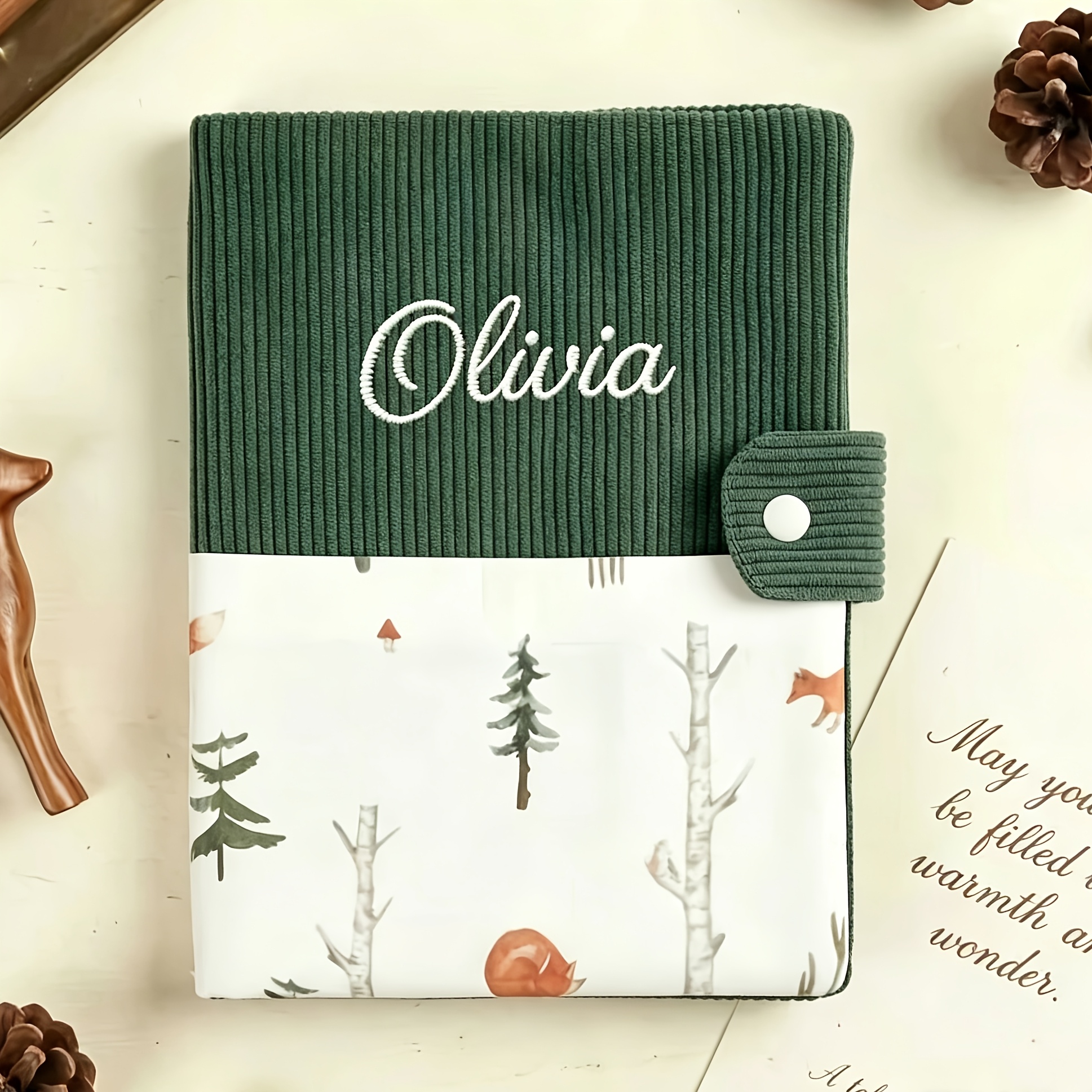 TEMU de libro de bordada con / y animal personalizado - Material de tela A5, ideal para registros de vacunación, cubierta de diario de salud,