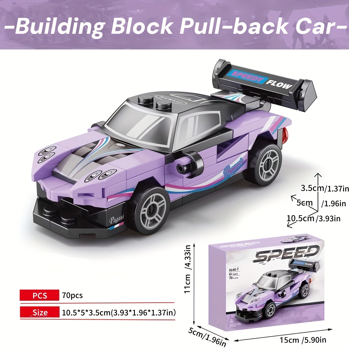 6pcs Mini Car Building Blocks Toy Pull Back Car Model ABS Material