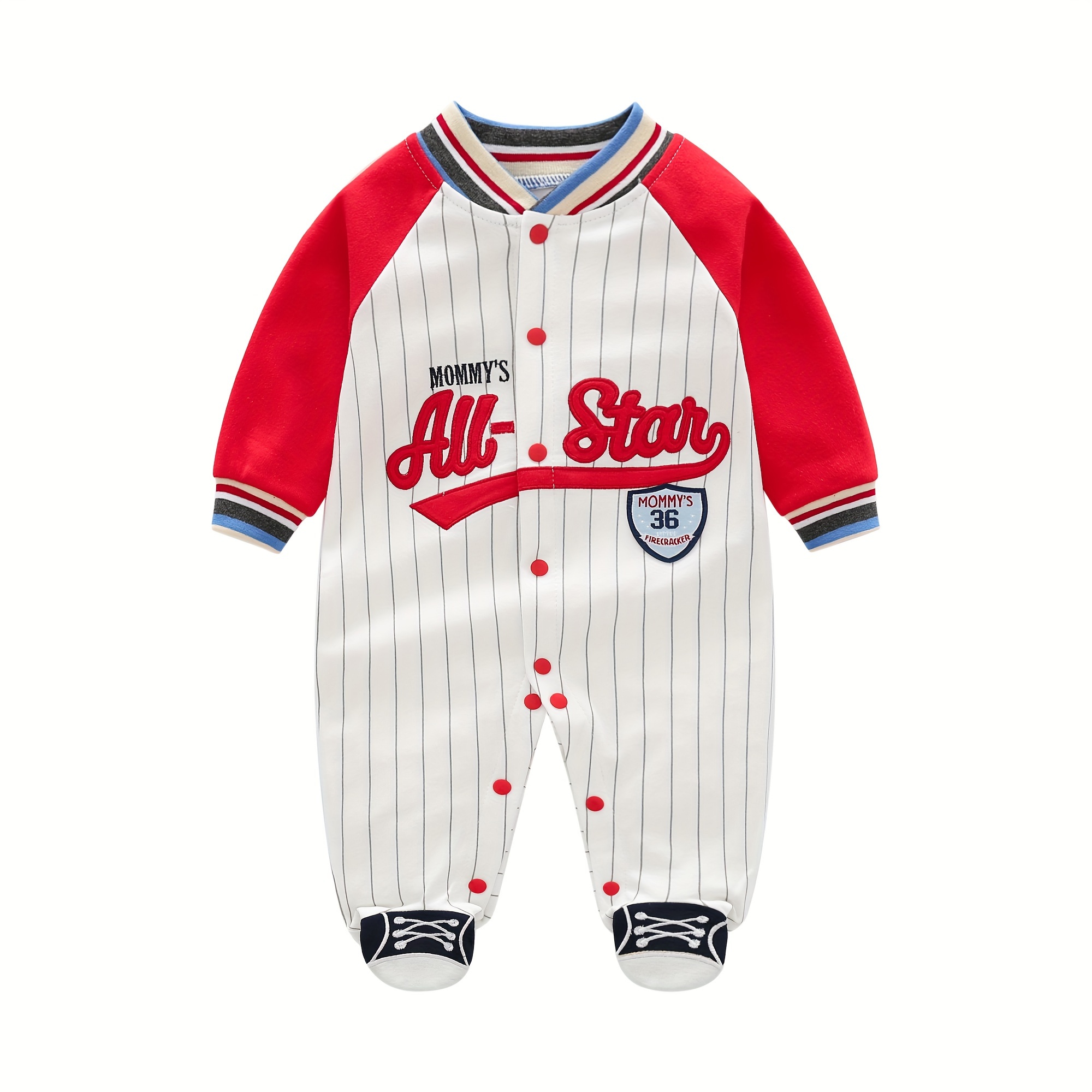 Children's Bodysuit Spring/Autumn Pure Cotton Long Sleeve Newborn Clothes 0-1 Year Old Baby Boy Jacket Footed Romper, Perfect for Outdoor