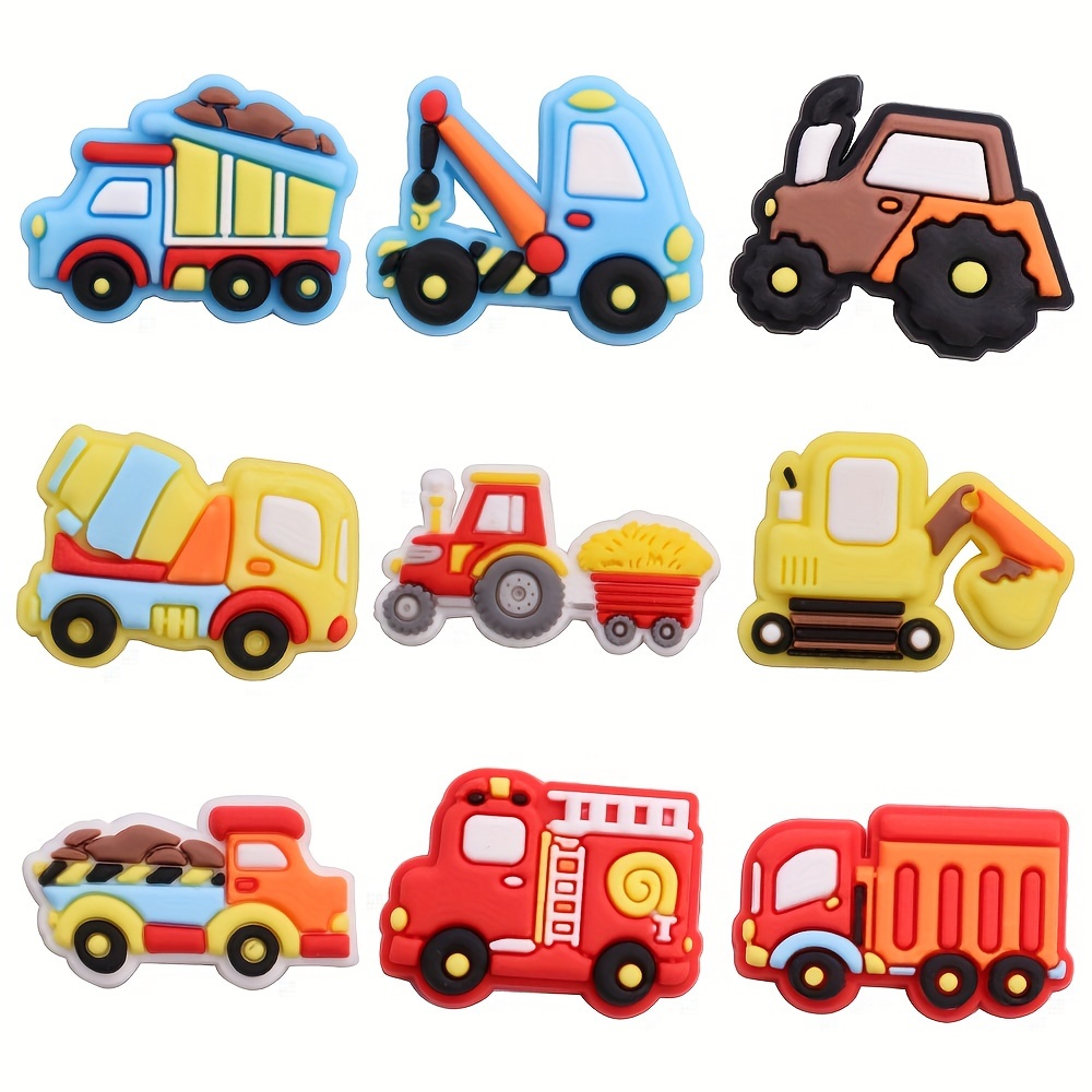 Image of 9pcs/set Cartoon Engineering Truck Excavator Pvc Sandals Shoes Decoration Hole Slipper Additions Shoe Charms Fit Wristbands Holiday Present