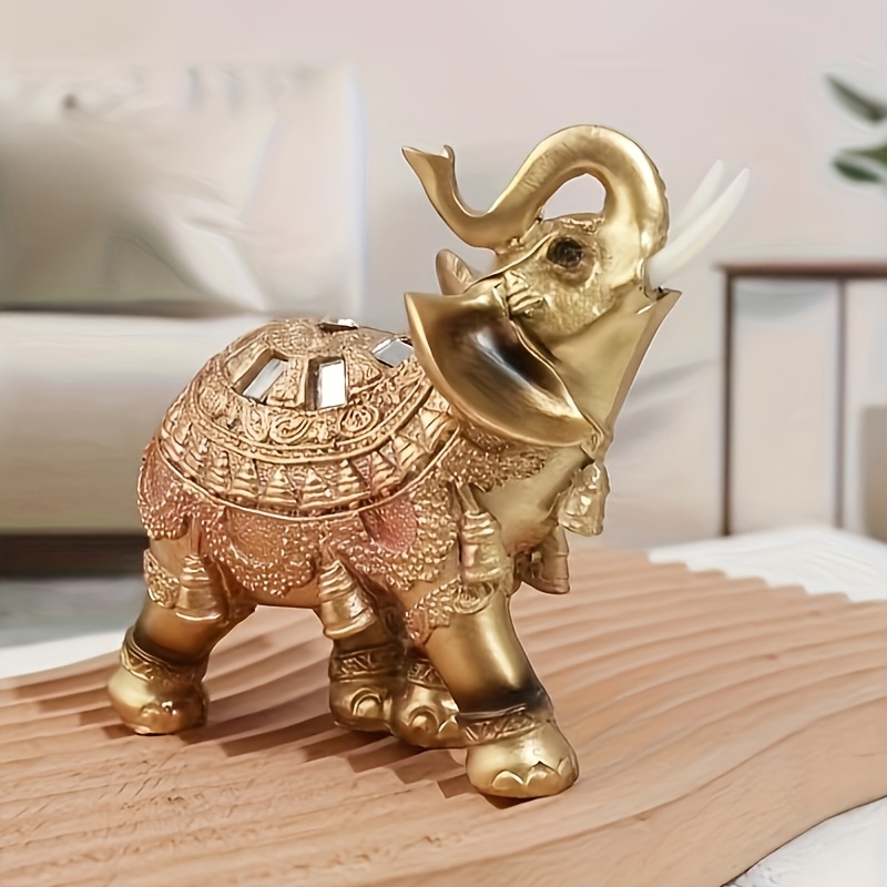 Golden Elephant Statue - Shui Wealth & Decor, Resin For Home And Office, Versatile Indoor/outdoor Display
