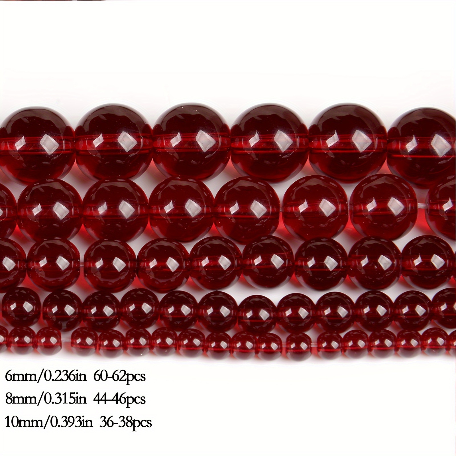 TEMU 3 Strands Garnet Glass Beads Charm Round Loose Bead Jewelry Making Needle Shaped Bracelet 6/8/10mm
