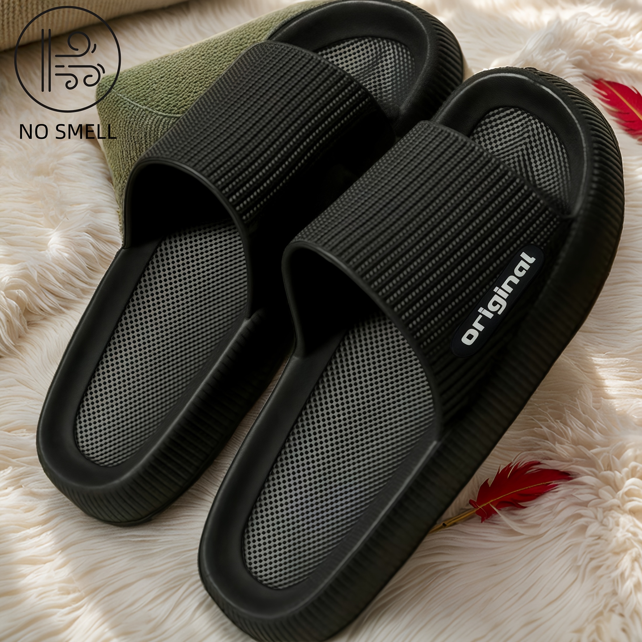 Image of New Fashionable Side Letter Decals, Casual And Simple , Round Toe, Breathable Eva Material, Anti-slip And Odor-resistant, Indoor/outdoor Slippers For Home Use