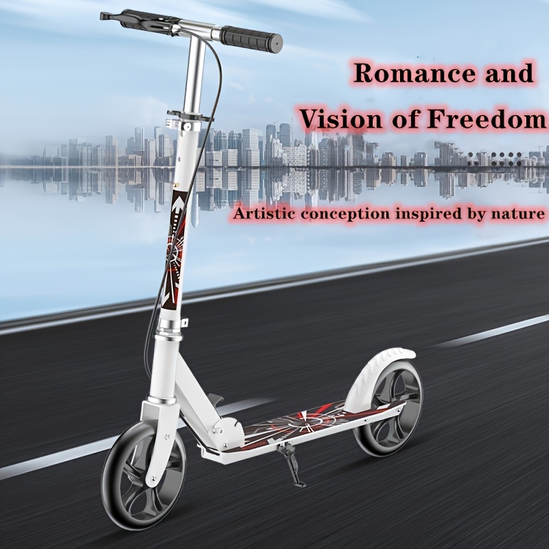 TEMU Double Brake Foldable Adult And Youth Scooter, Adjustable Height (4 Gears), Lightweight, Load Capacity Of 220lb, 2-wheel Commuting Scooter