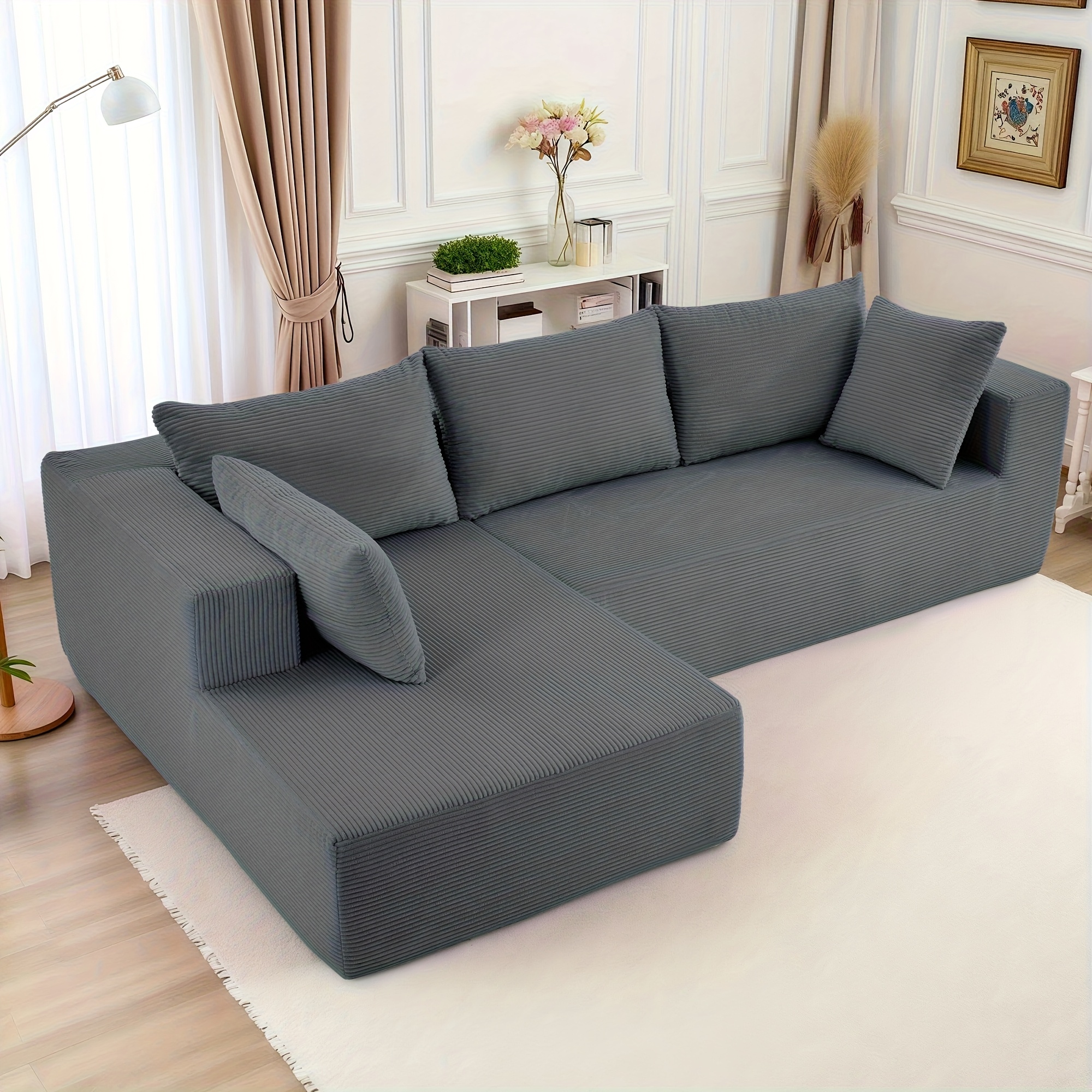 TEMU Canapé d'angle sectionnel Cloud 107,87" avec de L, canapé-lit en velours côtelé ultra-doux, canapé modulable armature à assise profonde, aucun