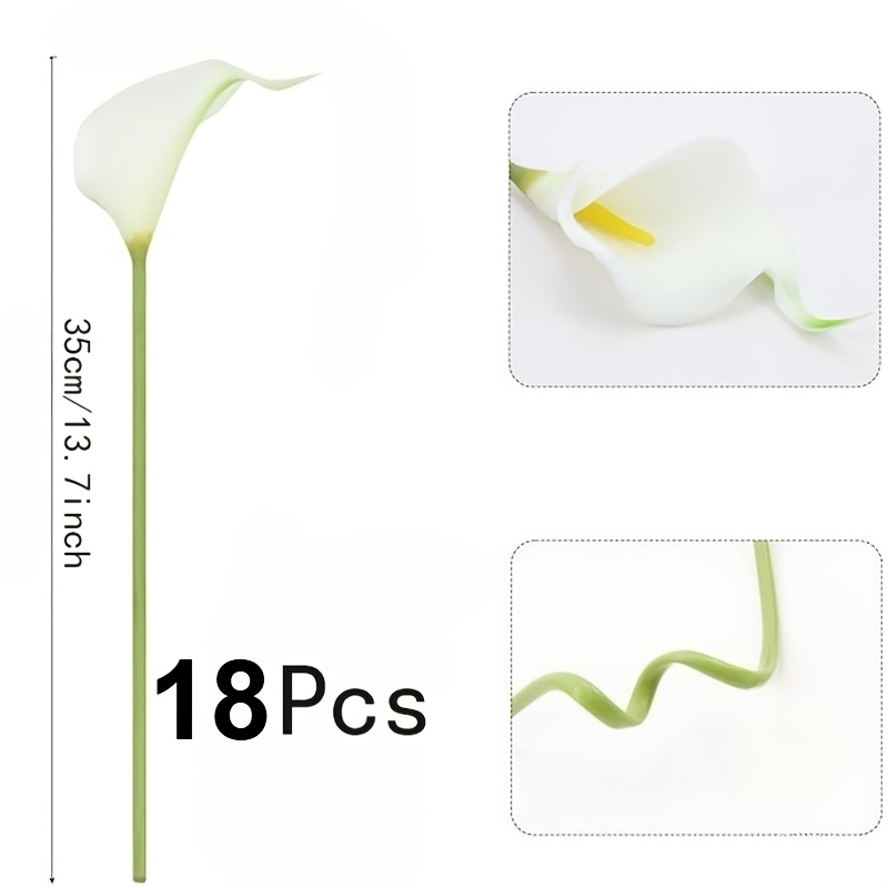 18pcs White Calla Lily Artificial Flowers With Green Stems - 32cm, Perfect For Mother's Day, Easter, Thanksgiving, Wedding & Home Decor, Elegant Tabletop Or Event Decoration, Flower Decorations