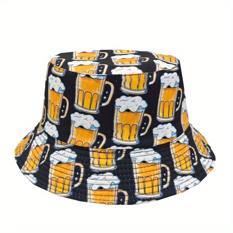 Spring/summer Casual Beer Print Bucket Hat, Unisex Vacation Sun Bucket Hat, Suitable For Parties