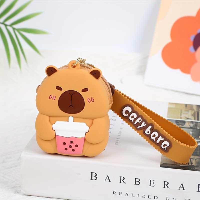 Fashion Mini Capybara Coin Purse - In Strawberry And Milk Tea Styles, Multifunctional Zipper Lipstick Storage Bag, Backpack Charm, And Phone Decoration