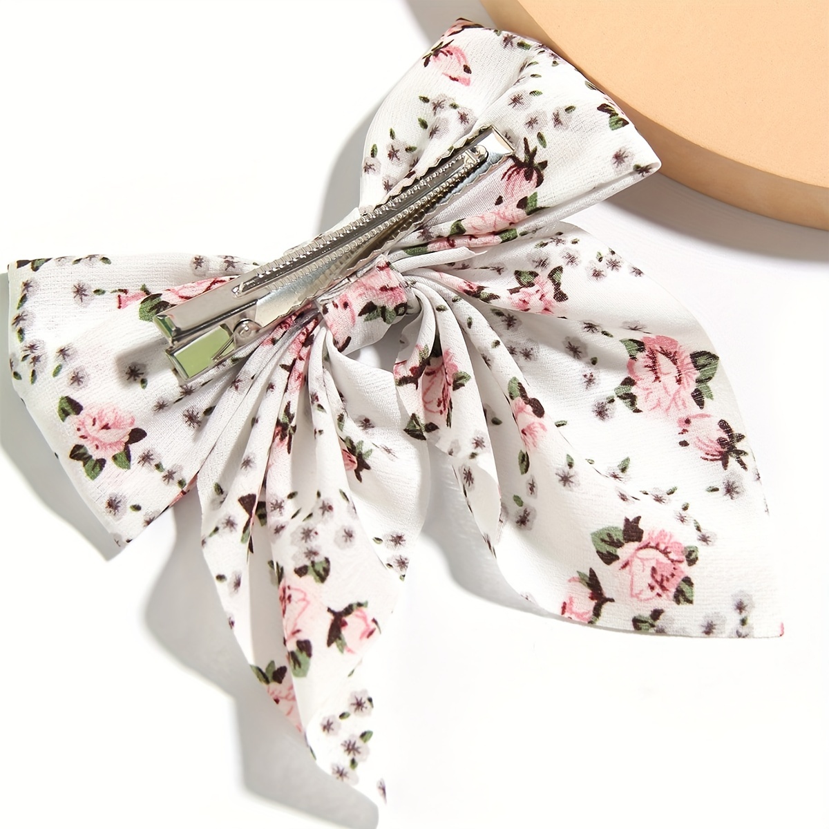 

1pc Elegant Flower Printed Ribbon Bowknot Decorative Hair Clip Retro Hair Barrette For Women And Daily Use Wear