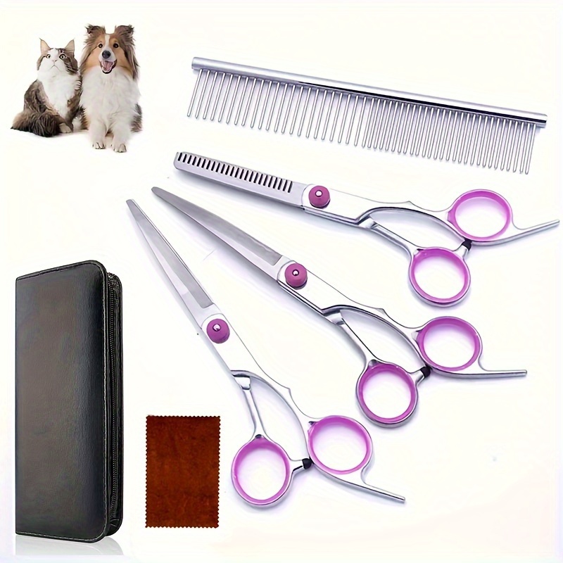 TEMU Professional Dog Grooming Set With Curved Shears & Comb - Stainless Steel, Pet Haircut Kit For Dogs And Cats