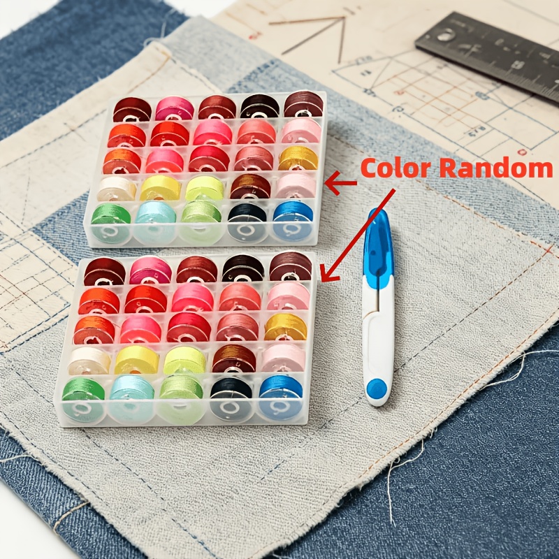 TEMU 51pcs Colored Polyester Sewing Thread Set, With Thread Box And Scissors, Mixed Color Transparent Fixed Thread Tube Set, Suitable For Household