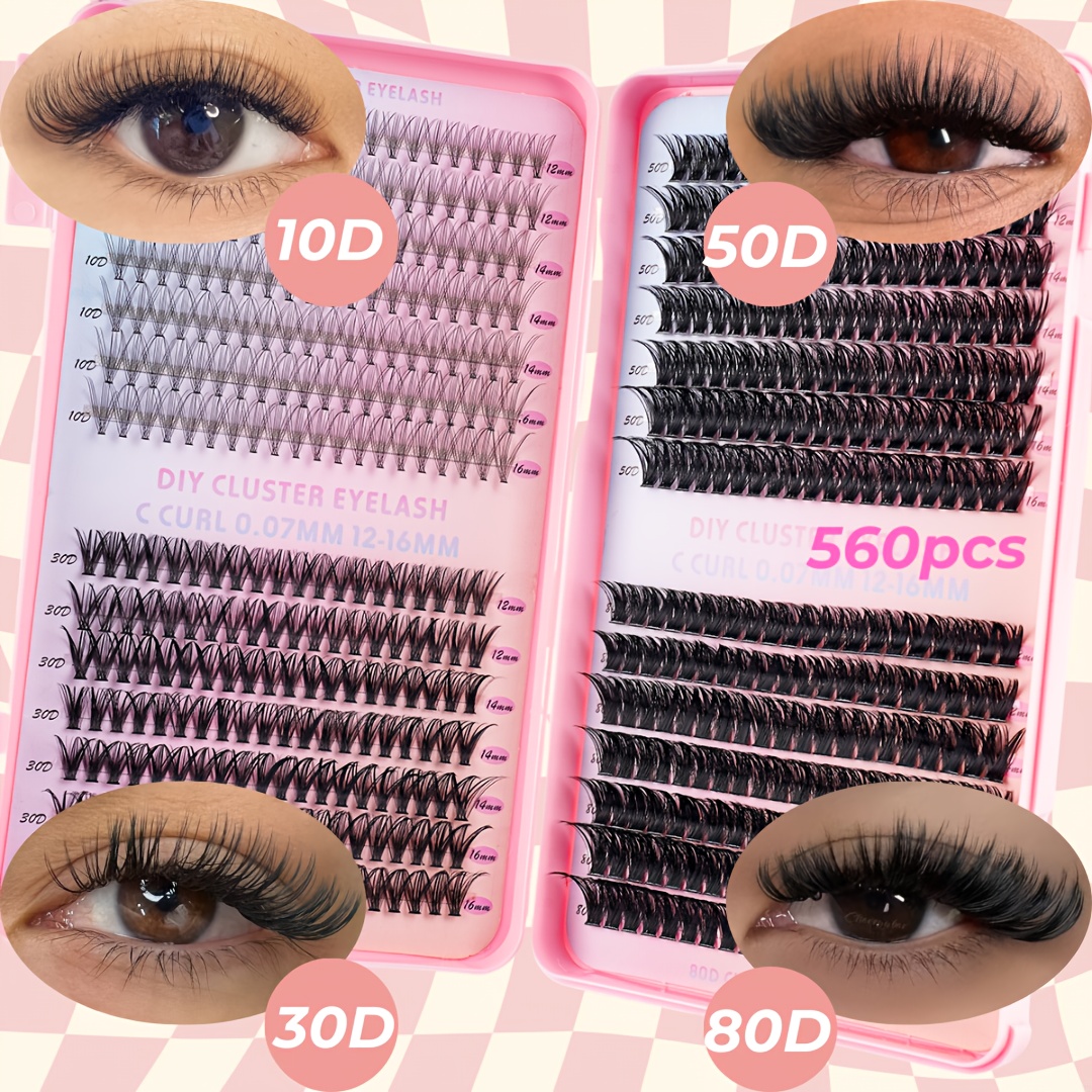 

560 Diy Eyelash Set - Ultra , Half Lashes With Mixed Lengths Of 12-16mm, In Thicknesses Of 10d/30d/50d/80d, Featuring D Individual Lashes, A Light Cartoon Style, Beginner-friendly.