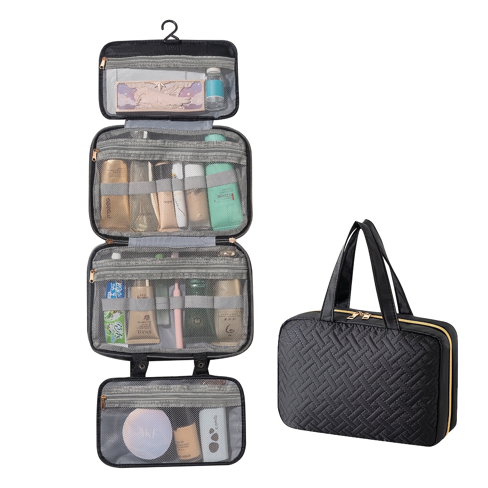 TEMU Assjyq Women's Large Capacity Travel Toiletry & Makeup Organizer Bag With Multi-compartment Storage, Detachable Pouches, Hanging Hook & Double