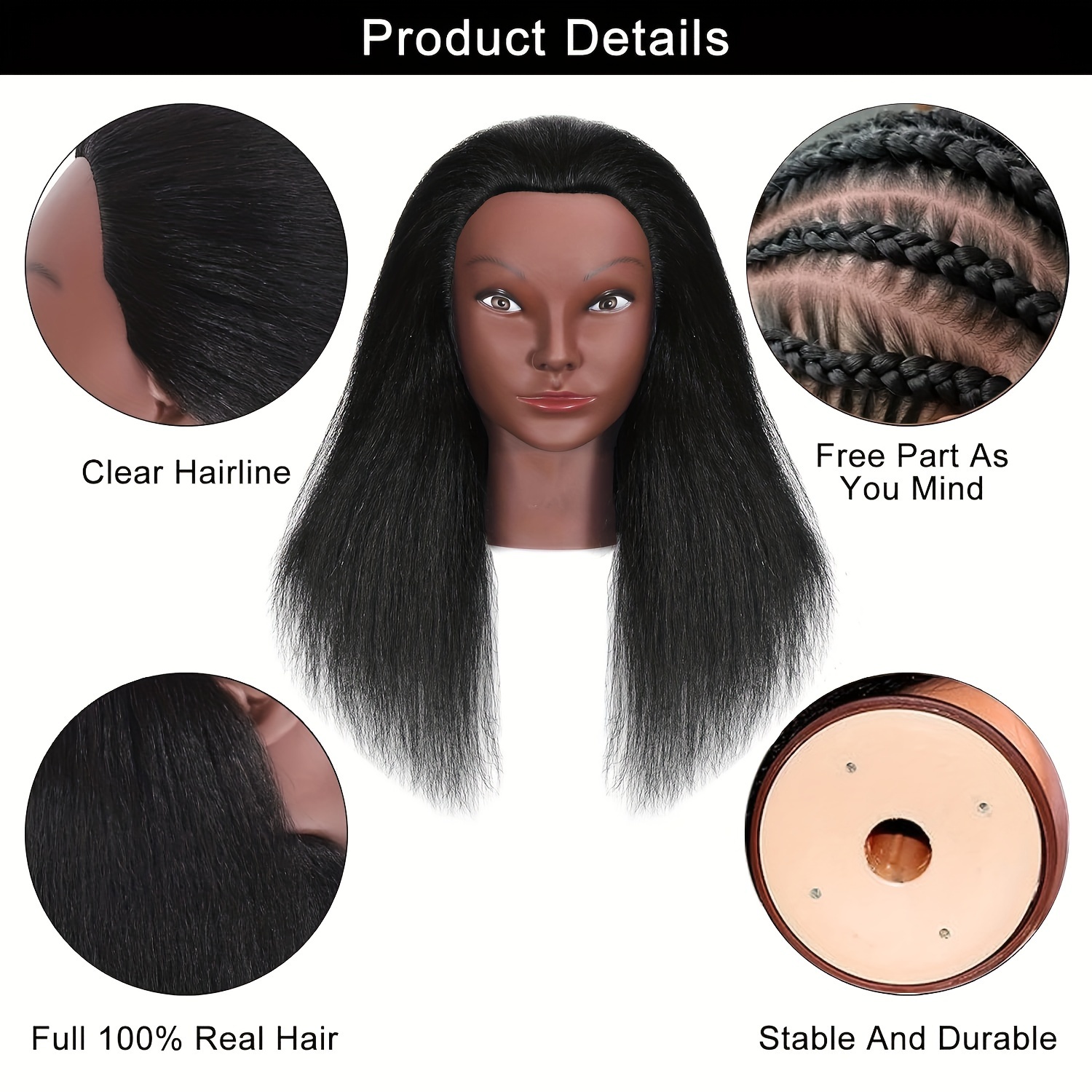 100% Human Hair Mannequin Head Human Hair Afro Fluffy Light - Temu