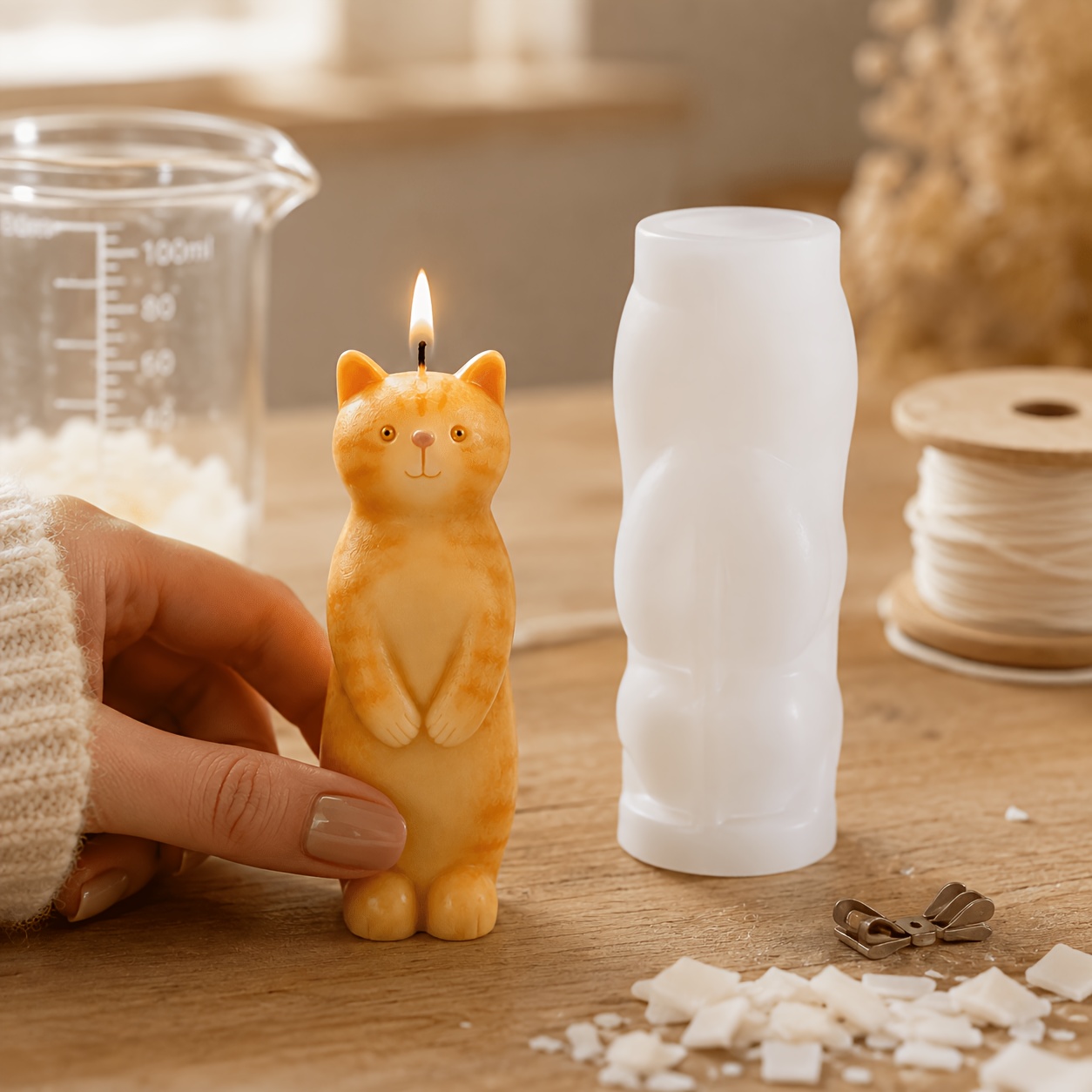 TEMU Resin Silicone Molds, 3d Standing Cat Candle Silicone Mold, Cute Kitten Figure Mold With Folded Paws For Pet Lovers Birthday Soap Plaster Resin