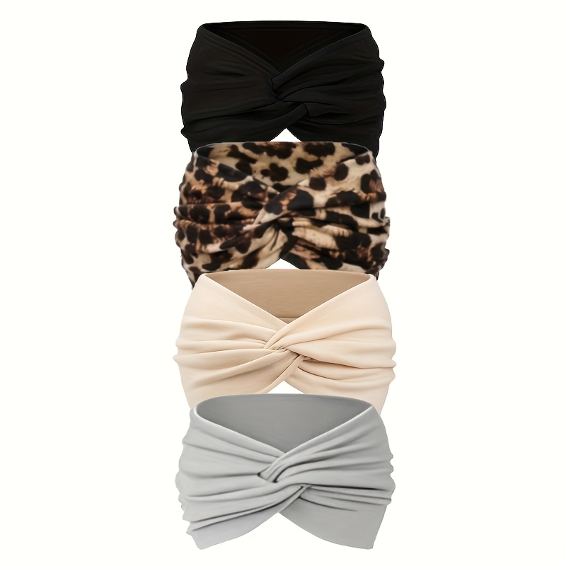 E-shop 4-teiliges Stirnband-Set für Damen, stilvolle rutschfeste Stirnbänder, Stoff-Stirnbänder für Damen, elastische Sport-Stirnbänder