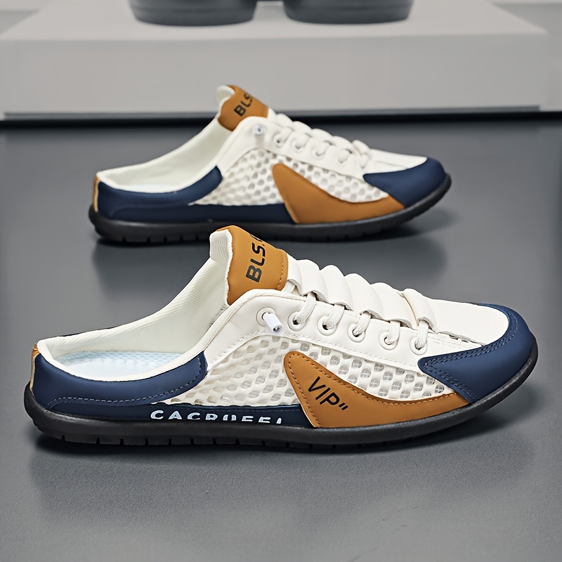 item picture mens slip on sneakers anti slip cushioned insole slip resistant pvc sole slip on shoes for gym beach casual   beige lightweight outdoor shoes for hiking running casual attire sporty roundtoe fabric upper  