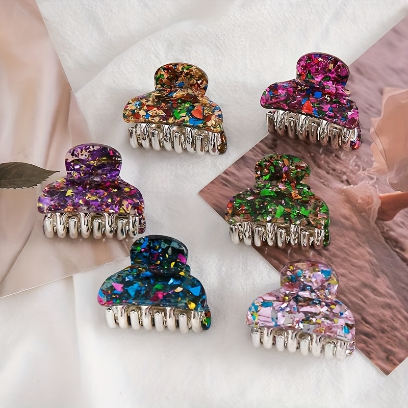 Image of 6pcs Y2k Colorful Sequin Acrylic Hair Clips For Women And Teens, Compact Accessories For Makeup Bag Or Daily Use