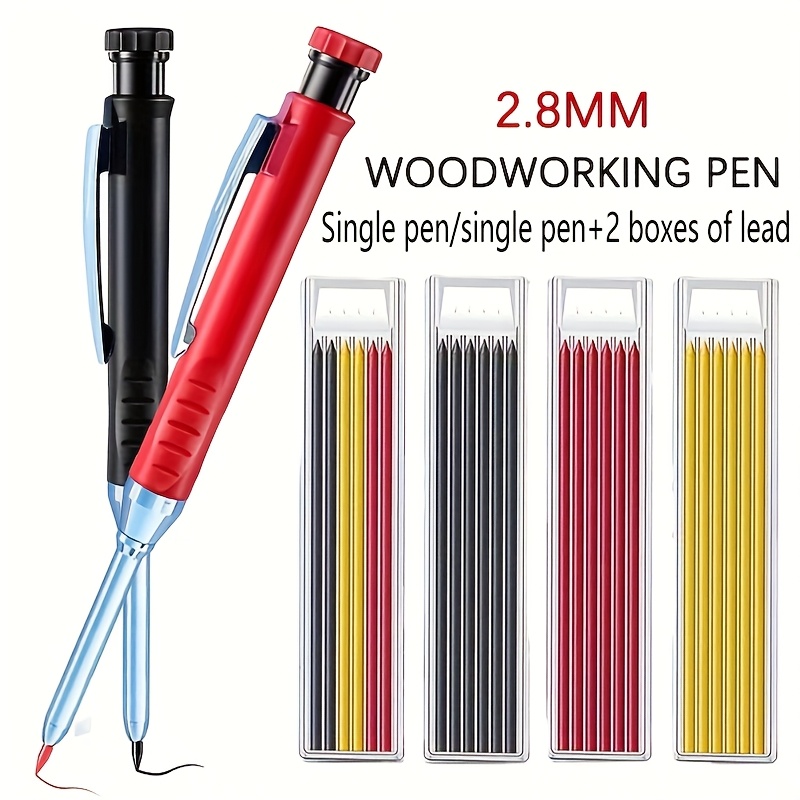 Solid Carpenter Pencil with Refill Lead and Built-in Sharpener for Deep Hole Mechanical Pencil Scribing Marking Woodworking Tool