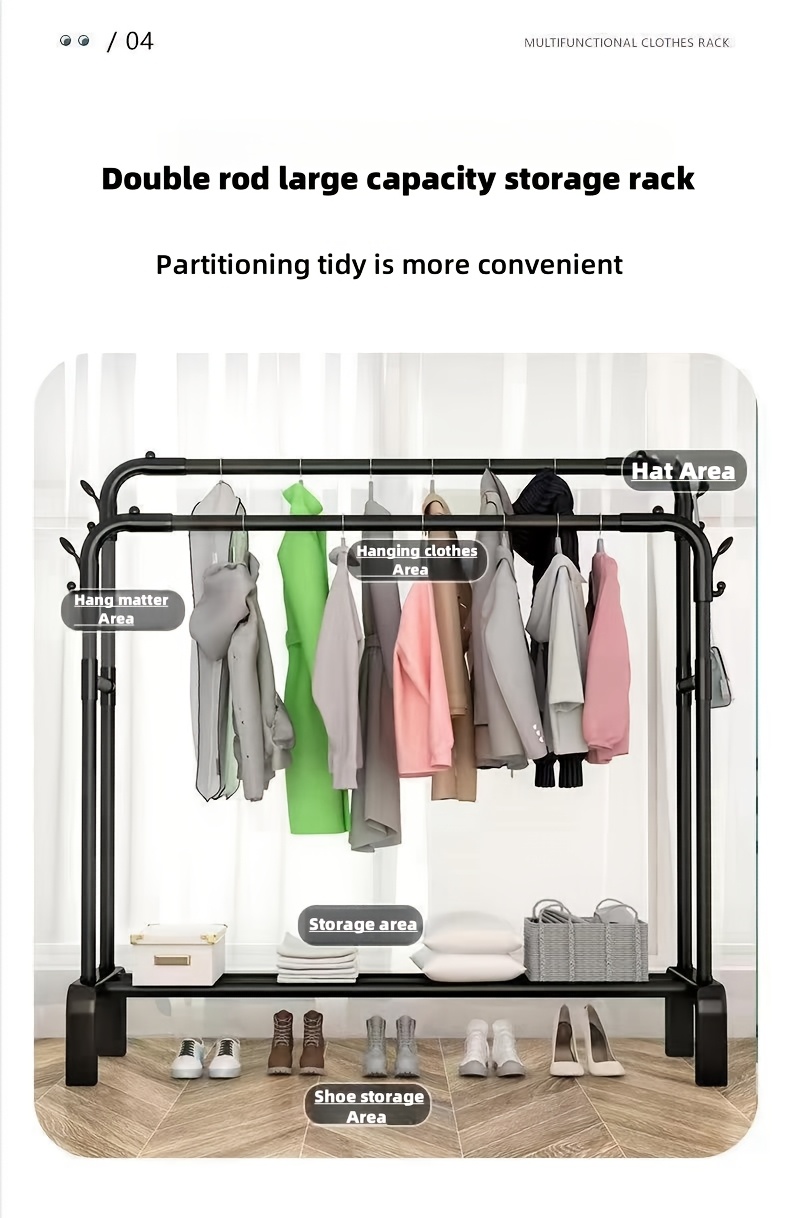 popular   stainless steel multi functional wardrobe clothes rack space saving design easy assembly with shelves and hooks portable clothing rack for balcony dorm bedroom Product details 11