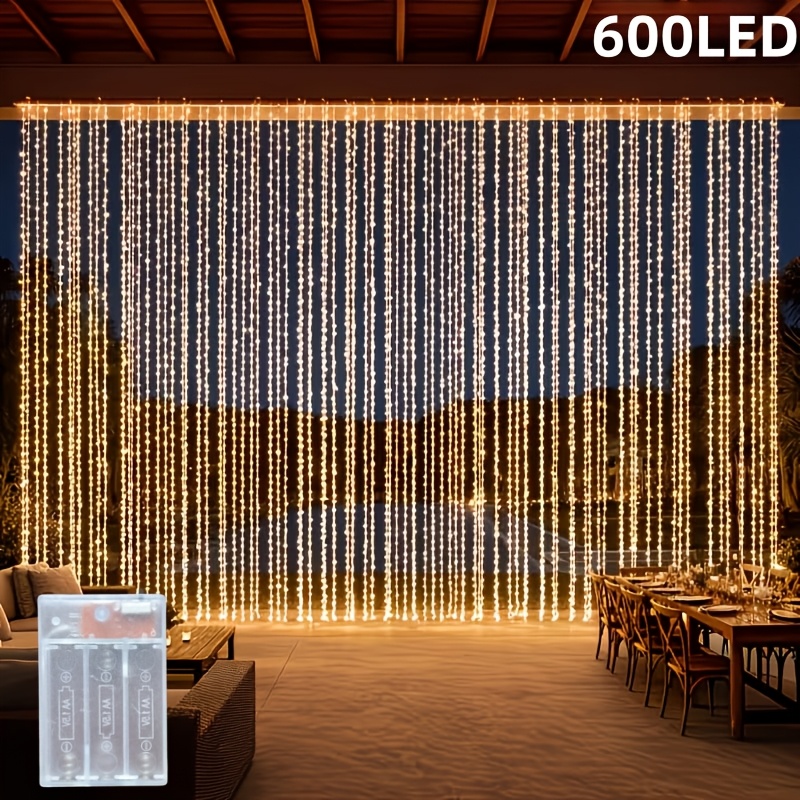 TEMU 1 Pack Led Fairy Curtain String Lights, 600led 8 Outdoor Patio Light For Garden Wedding Party Halloween Christmas Decor