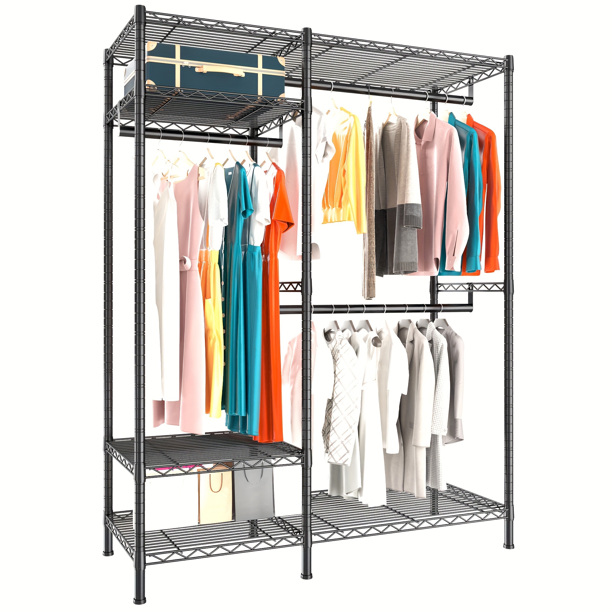 

Clothes Rack Heavy Duty Clothing Rack Load 700lbs Clothing Racks For Hanging Clothes Adjustable Closet Rack Metal Wadrobe Closet Wire Garment Rack Clothes Rack 45.5" W X 77.1" H X 16.8" D Black