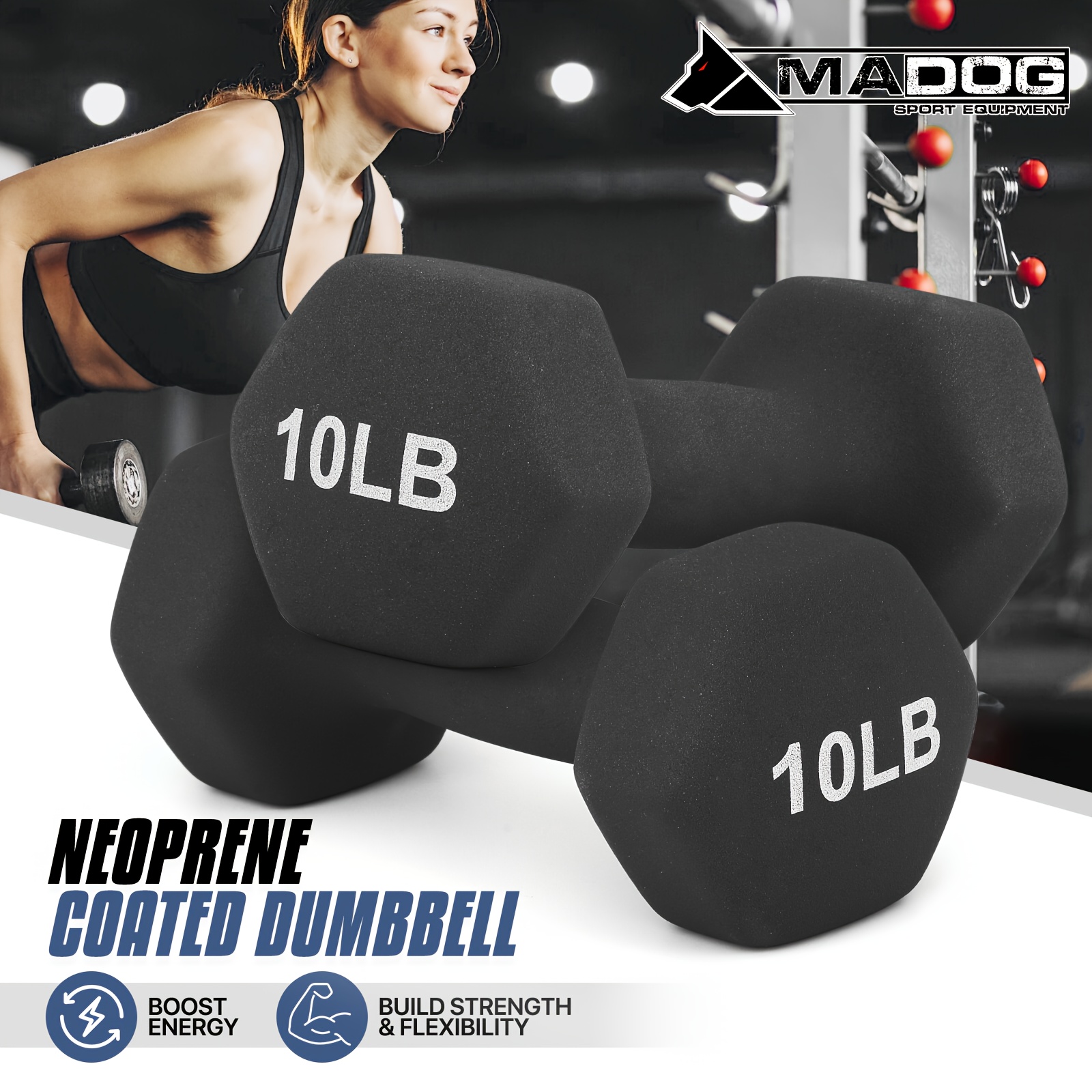 [Non-Slip Neoprene Coated Hand Weights] Set of 2 Neoprene Coated Dumbbell Hand Weights, Anti-Roll Non-Slip Hexagon Shaped 10 LB Weights