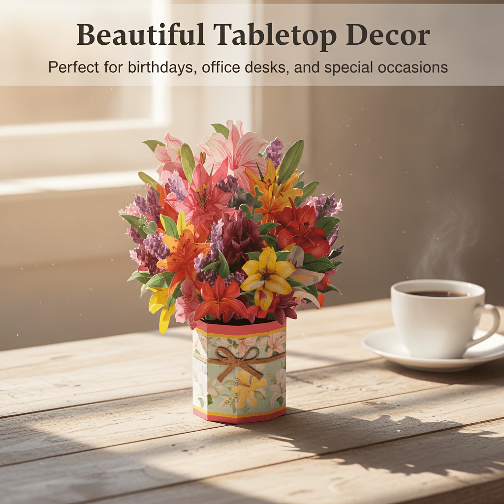 1pc, Pop Up Lily Flower Bouquet Greeting Cards Pop-up 3d Popup Birthday Cards With Note Card And Envelope For Mother's Day Thanksgiving Anniversary, Valentine's Day Gift