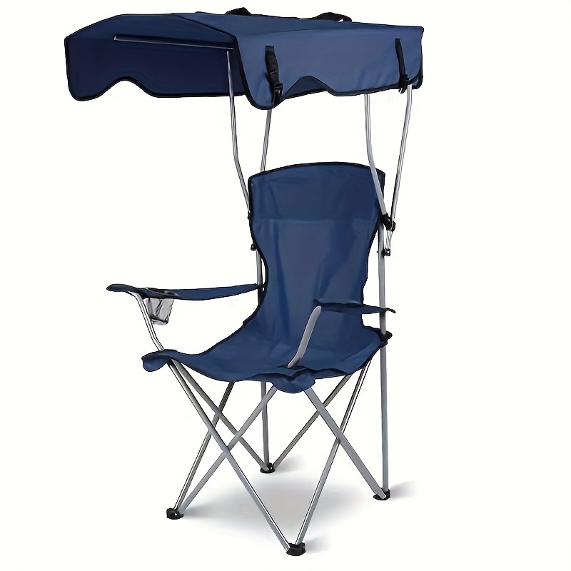 

Portable Folding Beach Chair With Sun Shade Canopy, Outdoor Lawn Picnic And Fishing Seat, Sturdy Frame, Ideal For Beach And Outdoor Activities