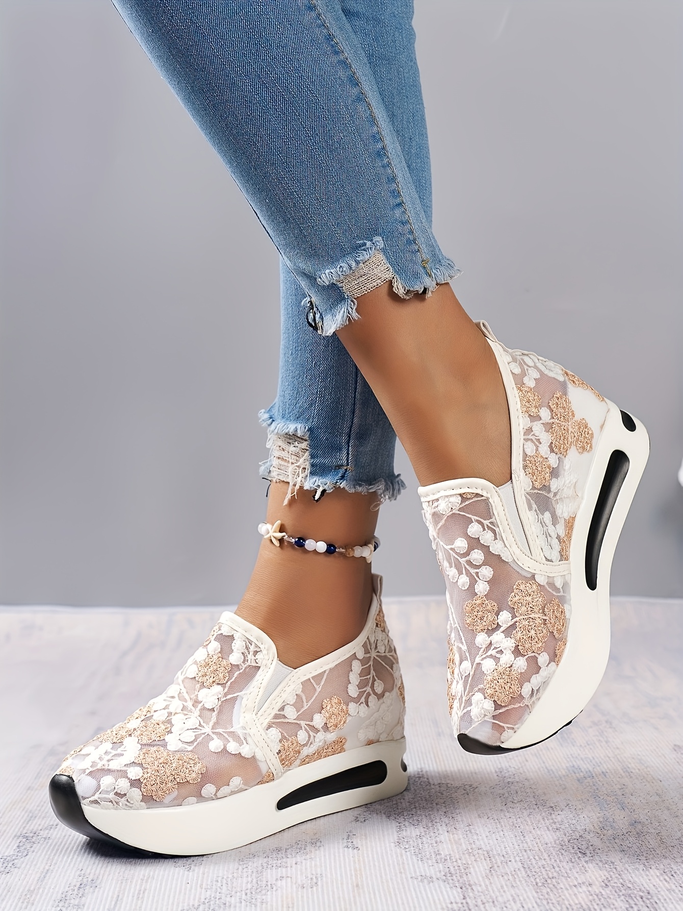chic womens lace mesh sneakers breathable anti skid slip on platform shoes with   ladies sneakers details 9