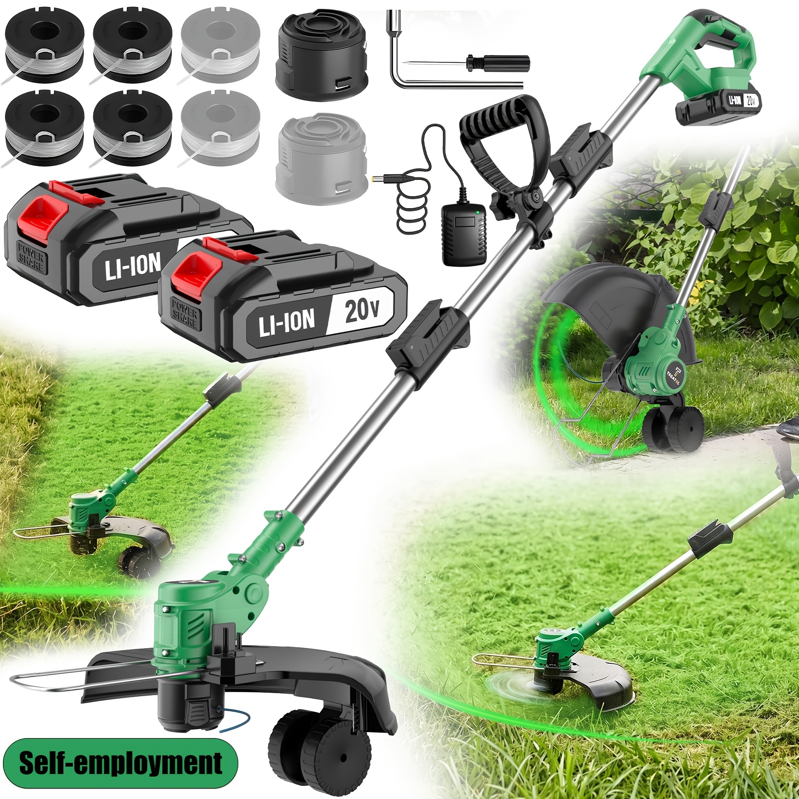 TEMU Upgraded 20v Household Portable Wireless Electric Lawn Mower, Garden Weed Trimmer, Equipped With 2 Detachable Batteries. Multi-functional,