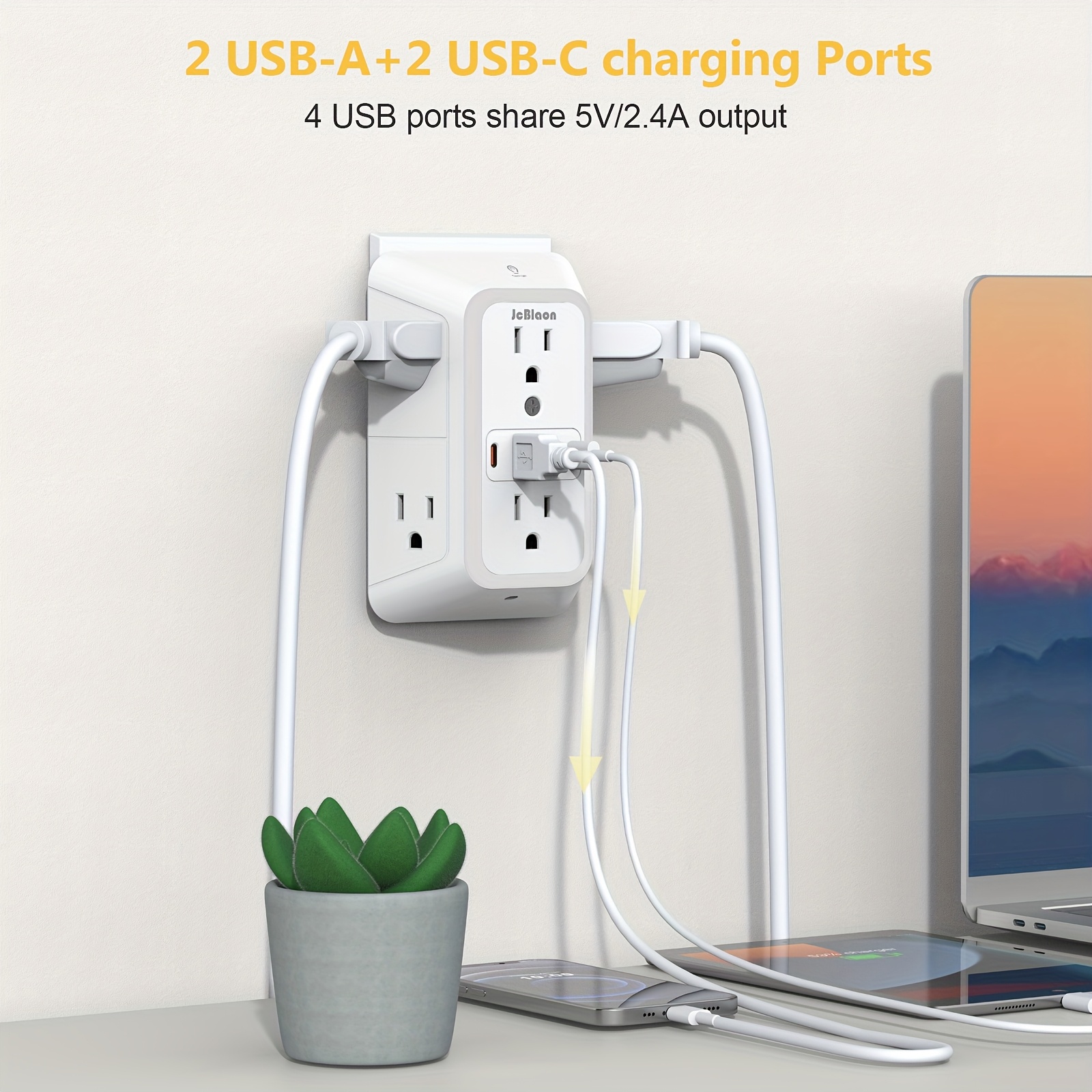 10 in 1 multi plug outlet with night light 6 outlet protector with 4 usb ports 2 usb c a with wall plug adapter for office Product details 8