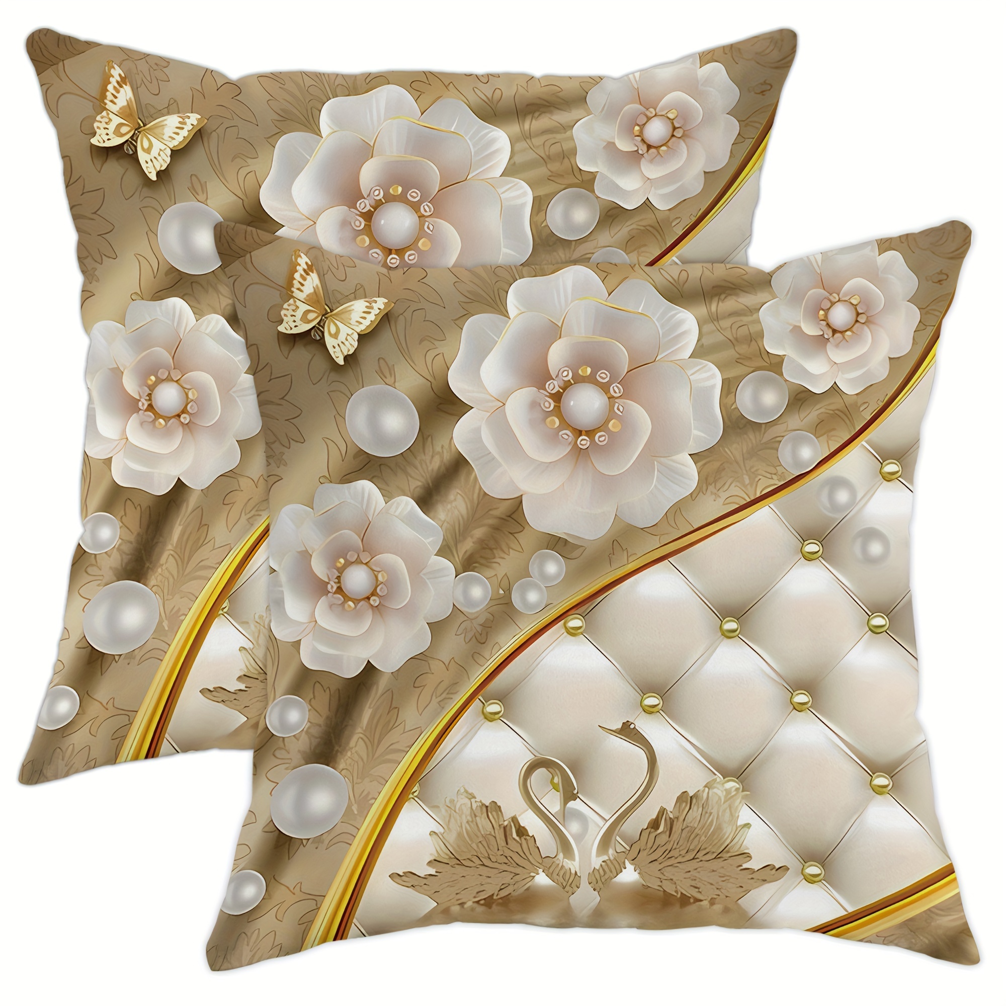 

2pcs, Velvet Throw Pillow Covers 3d Floral Gorgeous Valance White Gold Decorative Pillow Covers 18*18 Inch Suitable For Summer And Autumn Living Room Bedroom Sofa Bed Decoration