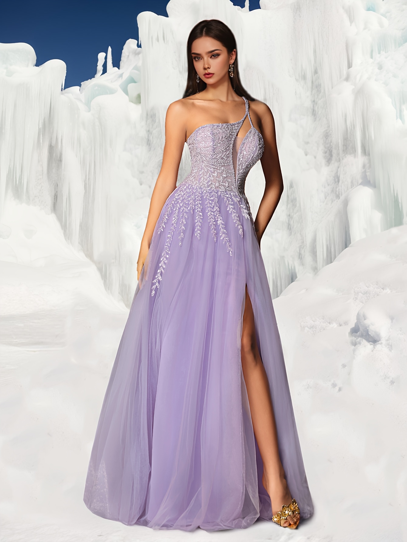 knee length dresses for ladies Buy Purple Party Wear Prom Gown main image 1