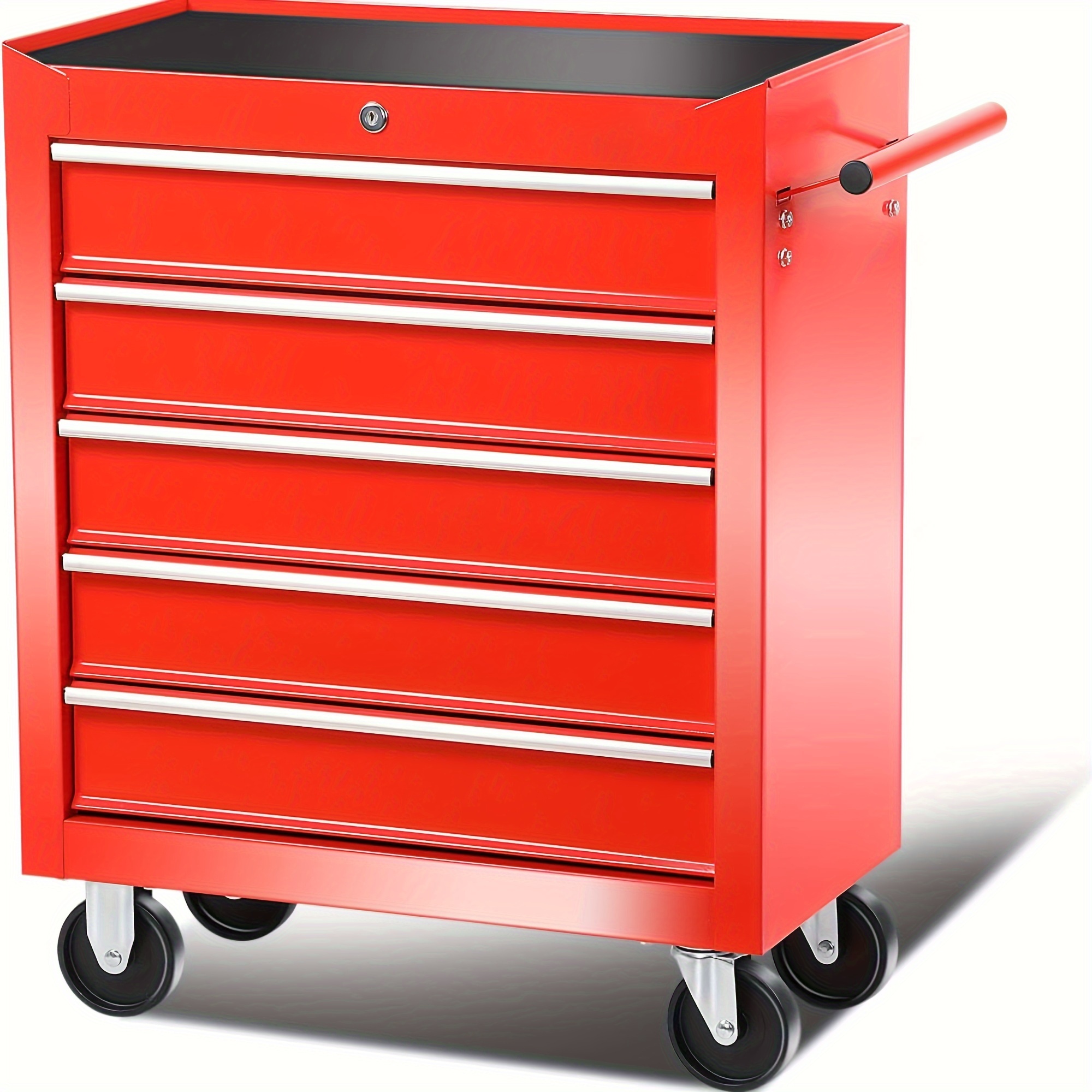 

5-drawer Plastic Top Rolling Tool Cabinet With Keyed Locking System, 13" D X 24.5" W X 30.5" H, For Home, Garage, Warehouse And Repair Shop, Red