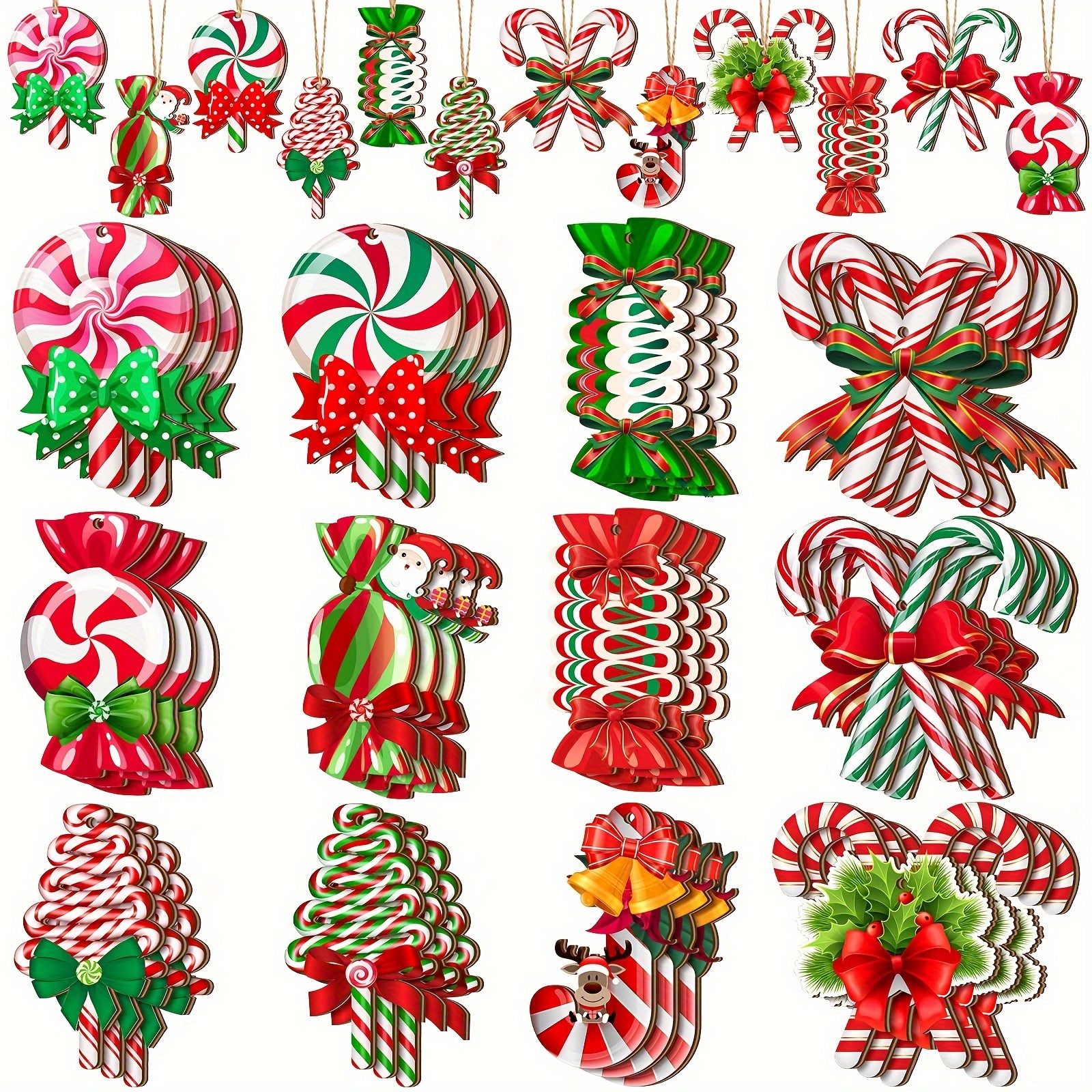 

36pcs Ornaments Set - Wooden Candy Cane Tree Decorations For Holiday & Party, Indoor/outdoor Use