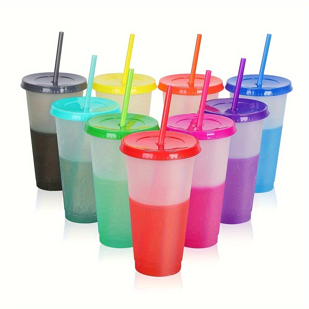 

10pcs, 25 Oz Color Changing Cups With Lids And Straws, Stylish Pp Plastic Water Bottles, Water Cups, And Perfect 10-color Combination Of Travel Party Water Cups
