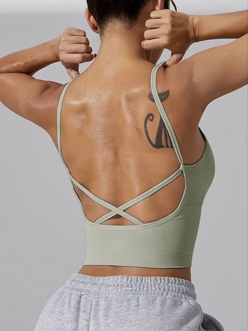 deportivo sin costuras acanalado para mujer, cuello , espalda , y con tirantes