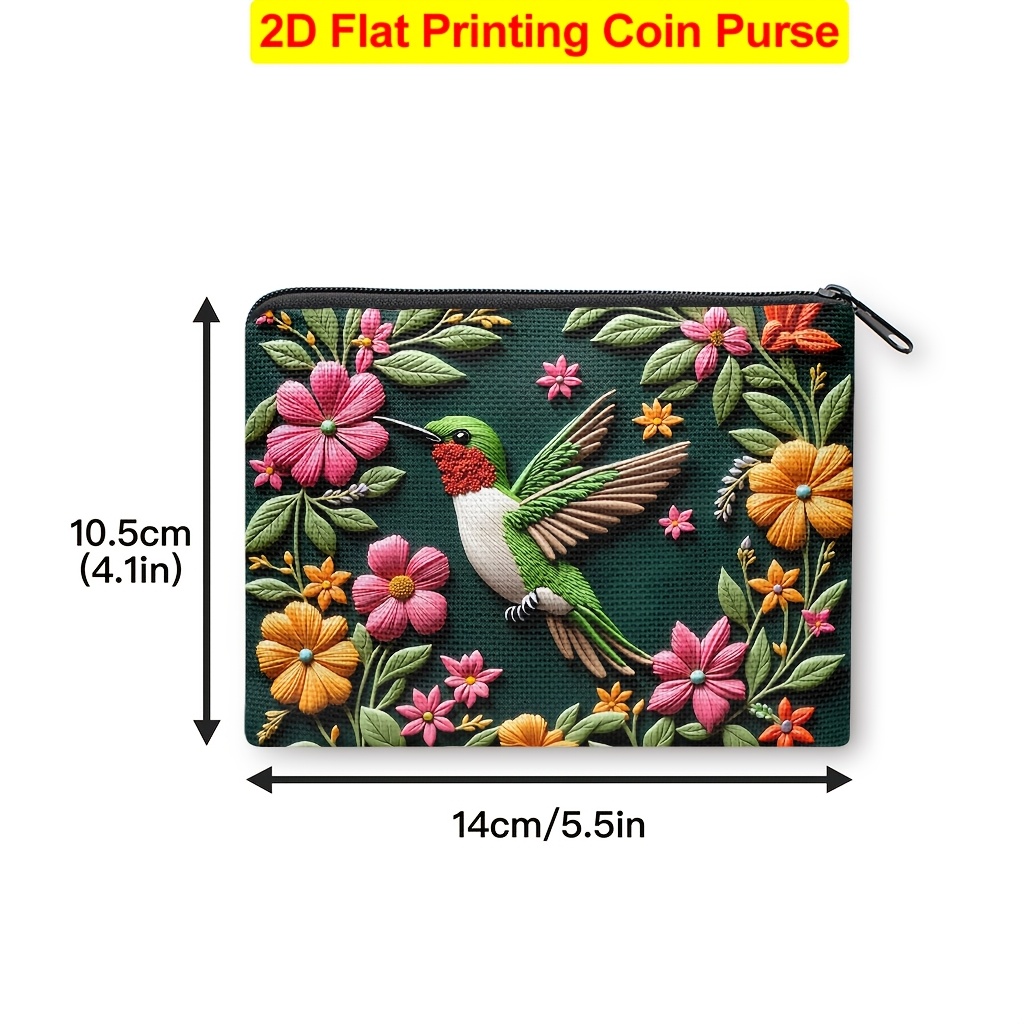 TEMU Porte-monnaie à fermeture éclair avec imprimé oiseaux et fleurs - Petit portefeuille portable pour femme et homme, porte-cartes léger et sac de