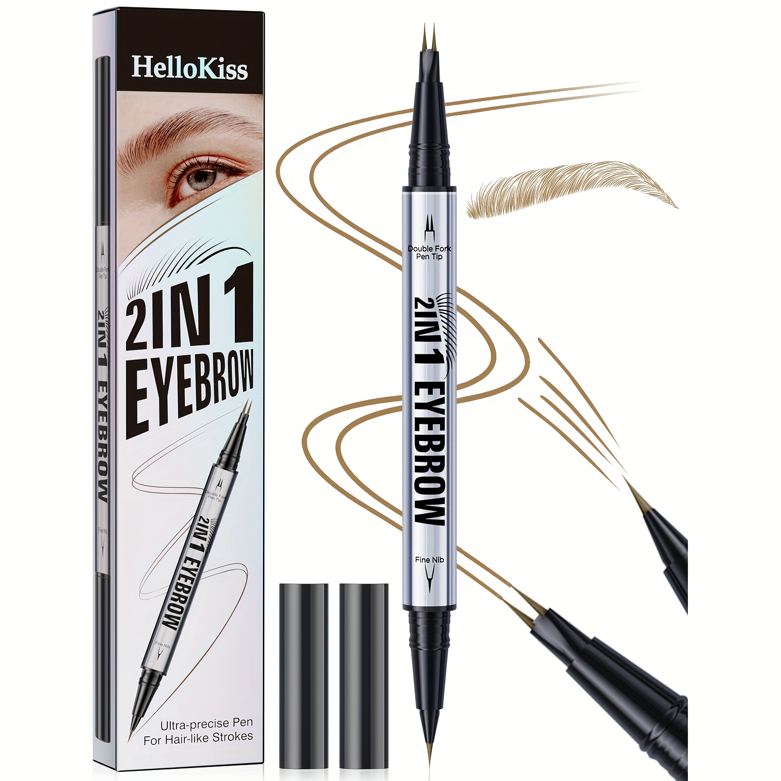 2 in 1 eyebrow pencil by hellokiss ultra fine tip for natural look waterproof sweatproof brown shades light   dark       for beginners professional