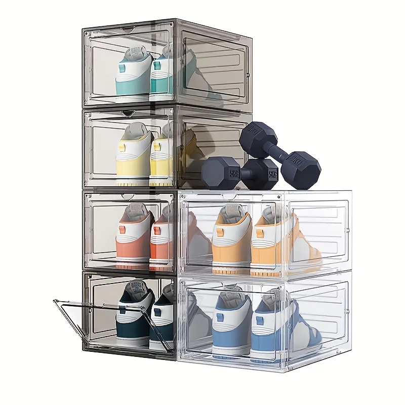 

10-pack Acrylic Shoe Storage Boxes, Stackable & Collapsible, Rectangular Sneaker Organizer, Non-waterproof, Display Case With Closure For Basketball Shoes